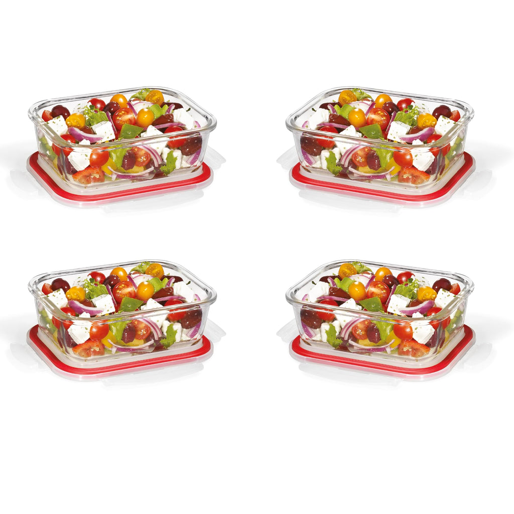 STARFRIT LocknLock 8-Piece Borosilicate Glass Container Set - 4 x 21oz/630ml - Airtight & Leakproof - 4-Sided Locking Lid