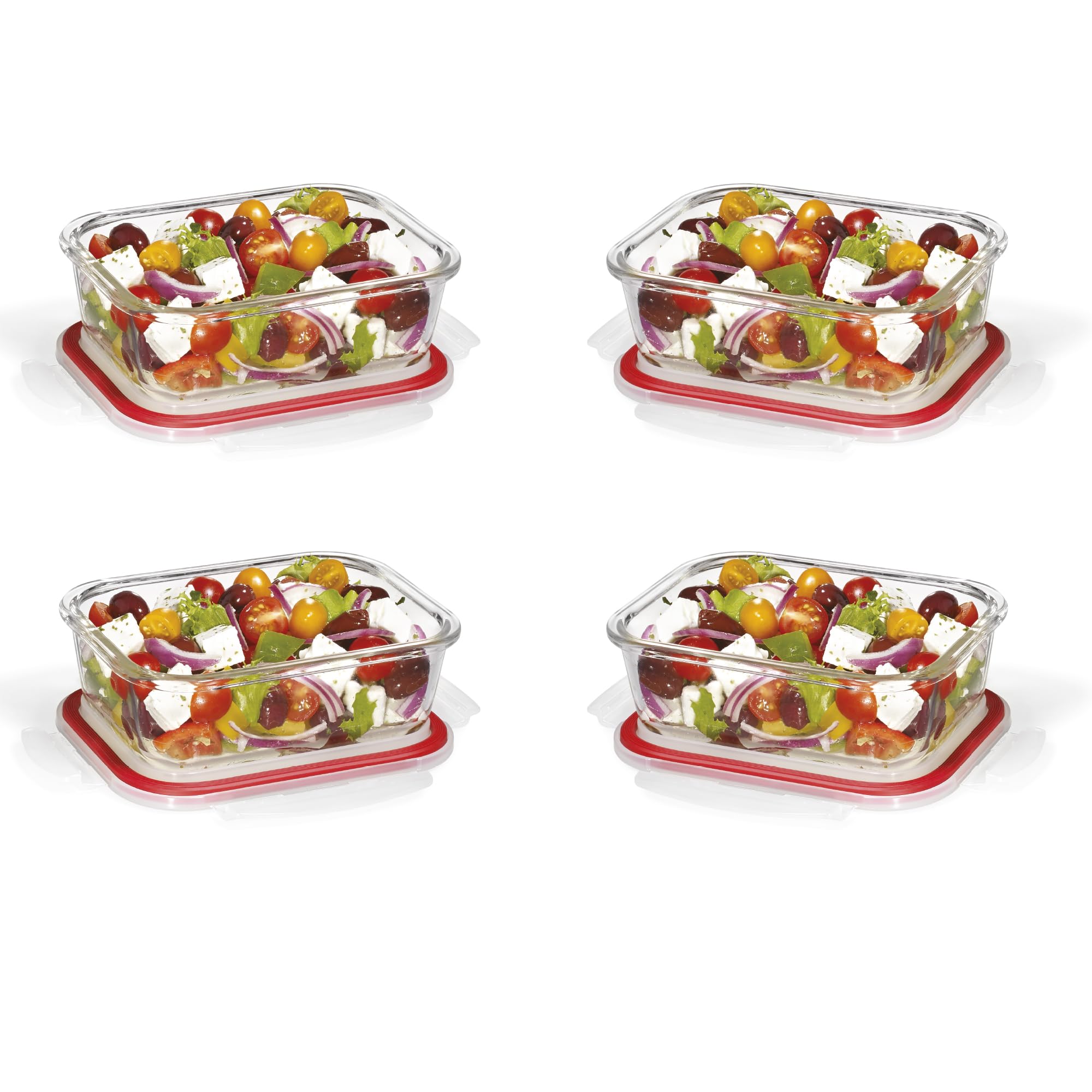 STARFRIT LocknLock 8-Piece Borosilicate Glass Container Set - 4 x 21oz/630ml - Airtight & Leakproof - 4-Sided Locking Lid