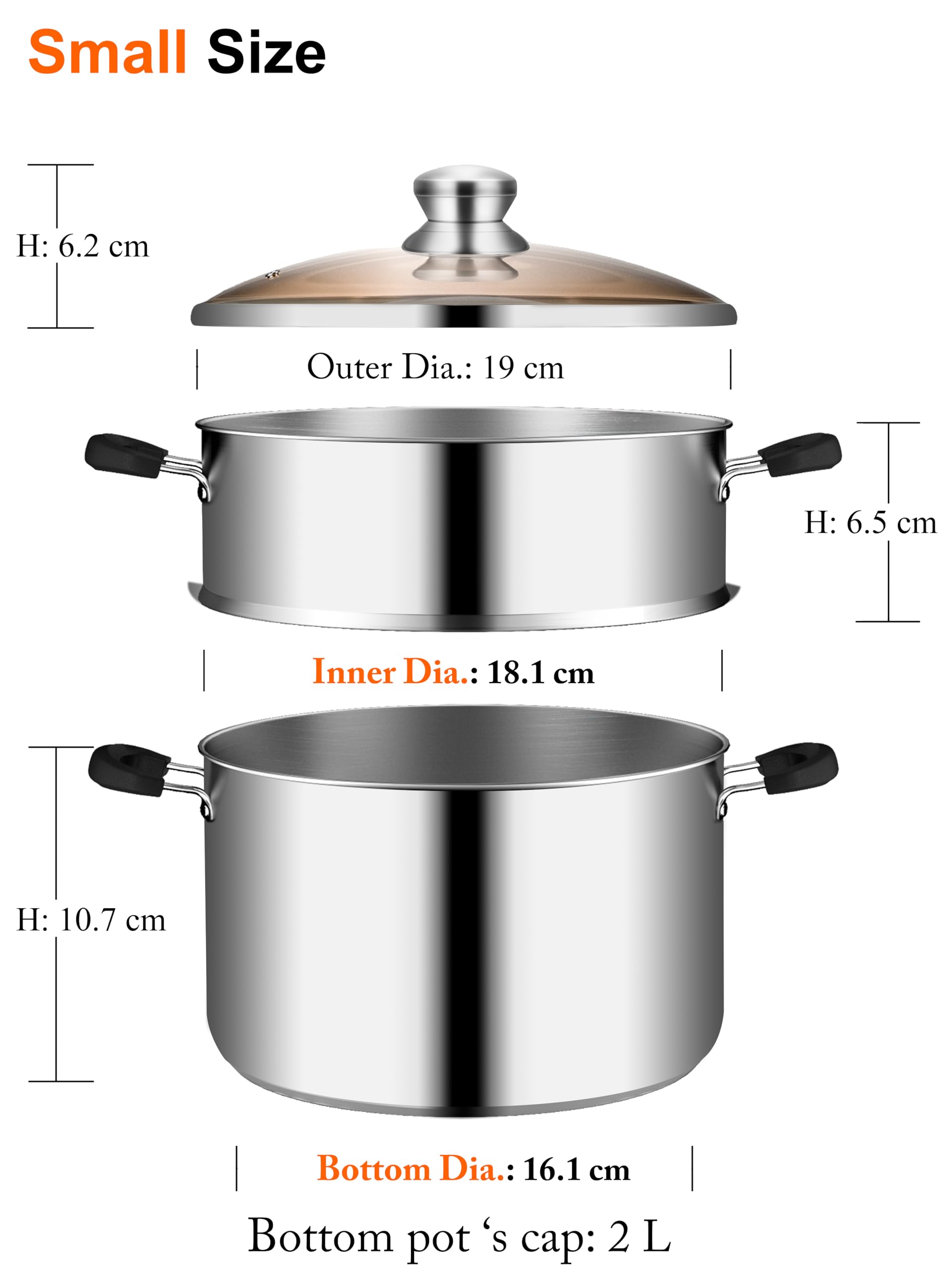 VENTION Induction Steamer Pot for Cooking, 18cm Small Stainless Steel Vegetable Steamer Pot, Couscoussier 2 Liter