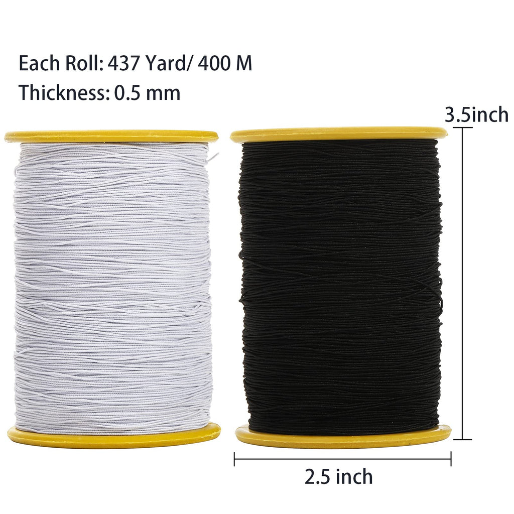 TOPZEA 4 Pack Elastic Thread for Sewing, 0.5mm Thickness Stretchy String Elastic Cord Sturdy Elastic Sewing Thread for Shirring, Smocking, Beading, Gathering, DIY Project, Each 437 Yard, Black & White