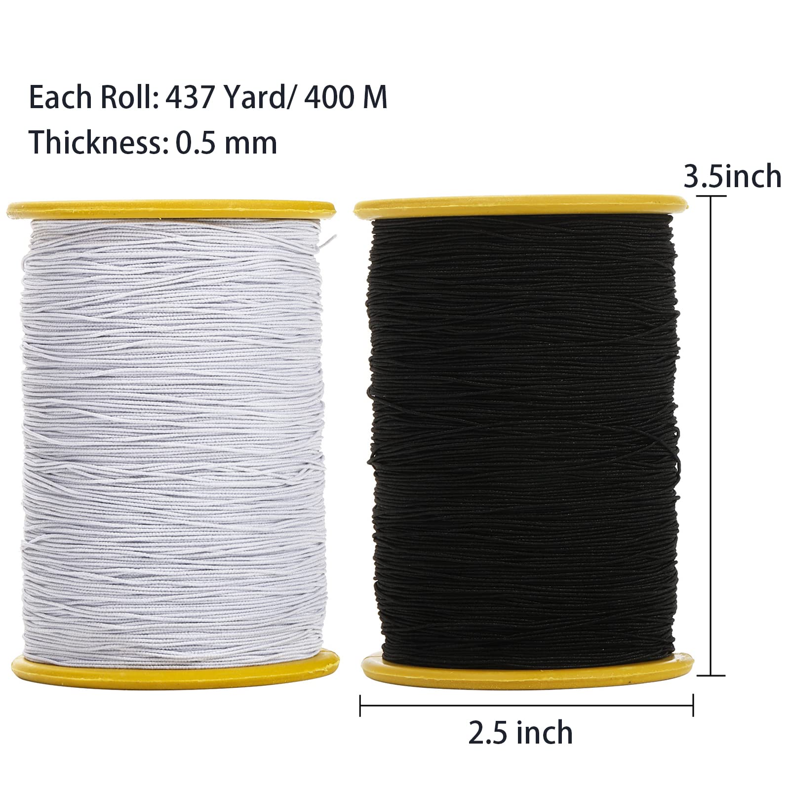 TOPZEA 4 Pack Elastic Thread for Sewing, 0.5mm Thickness Stretchy String Elastic Cord Sturdy Elastic Sewing Thread for Shirring, Smocking, Beading, Gathering, DIY Project, Each 437 Yard, Black & White