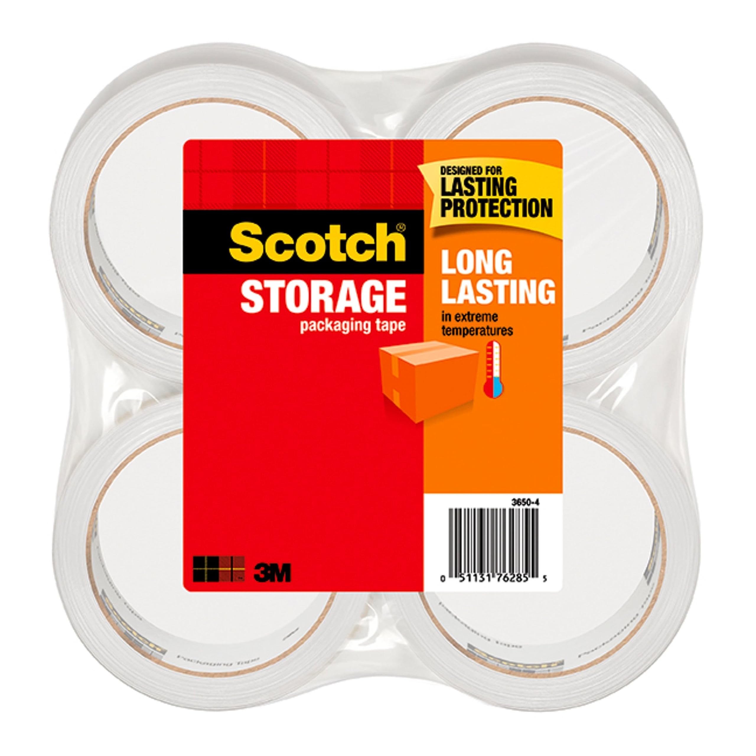 Scotch Long Lasting Shipping, Packing, and Storage Tape, 48 mm x 50 m, 4 -Pack