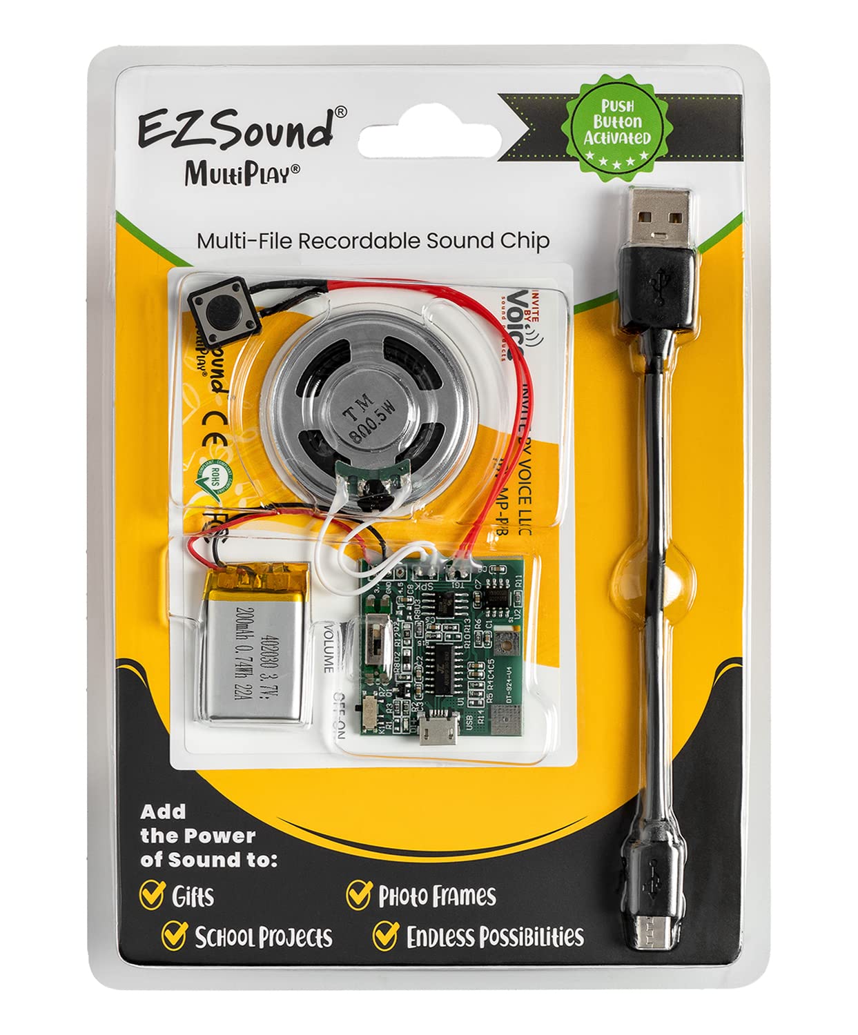 EZSound Multiplay Push Button Recordable Sound Chip | Plays Multiple Recordings | Recordable Sound Module | Recordable Button | Voice Recorder for Cards | Create Recordable Card
