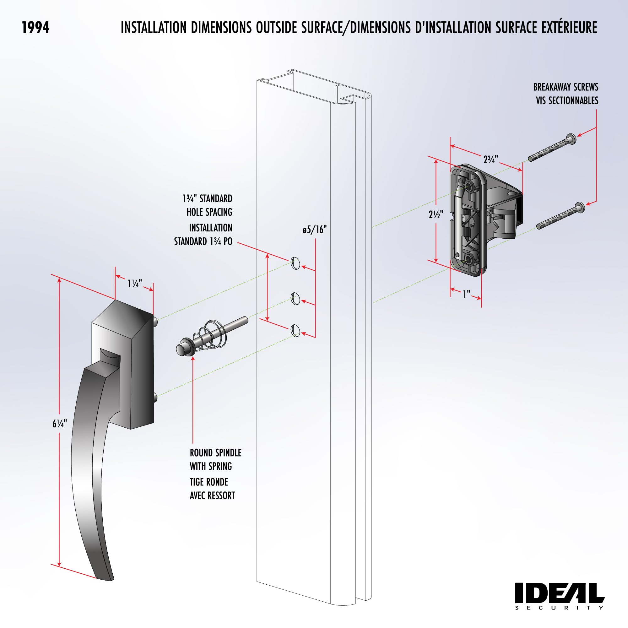 Ideal Security Model 1994 VP Pull Handle Set for Storm and Screen Doors, Fits 1 to 2-1/8 inches Thick Doors, Matte Black