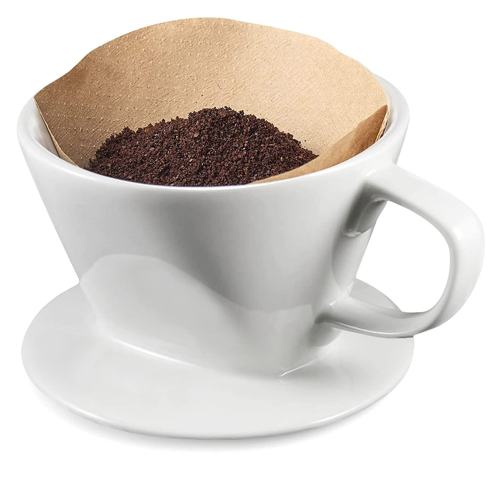 ELEFOCUS Porcelain Coffee Dripper, Filter Cone (White)