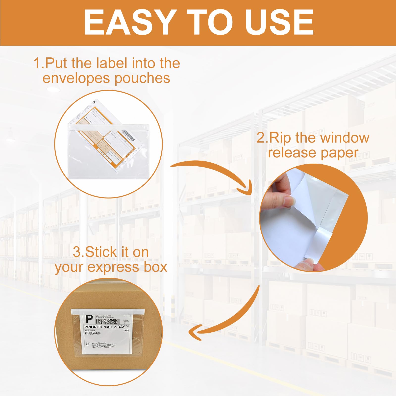BESTEASY Packing List Pouches, Clear Adhesive Top Loading Packing List/Shipping Label Envelopes - 200 Packs (6 x 9)