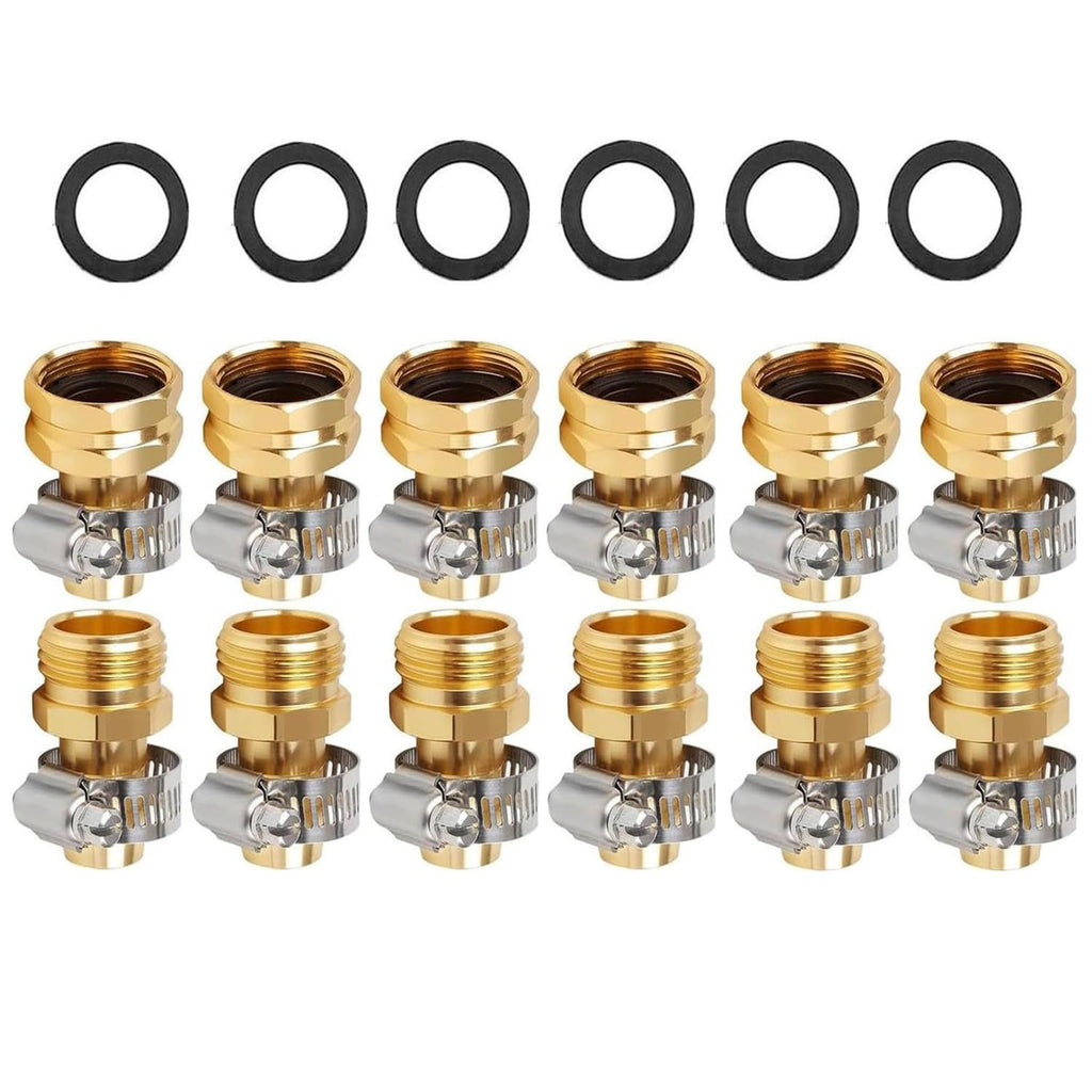 6 Pack Garden Hose Repair Kit with Stainless Clamp, Water Hose Mender Female and Male Hose Connector with Clamps, Fit 5/8" and 3/4" Rubber Garden Hose