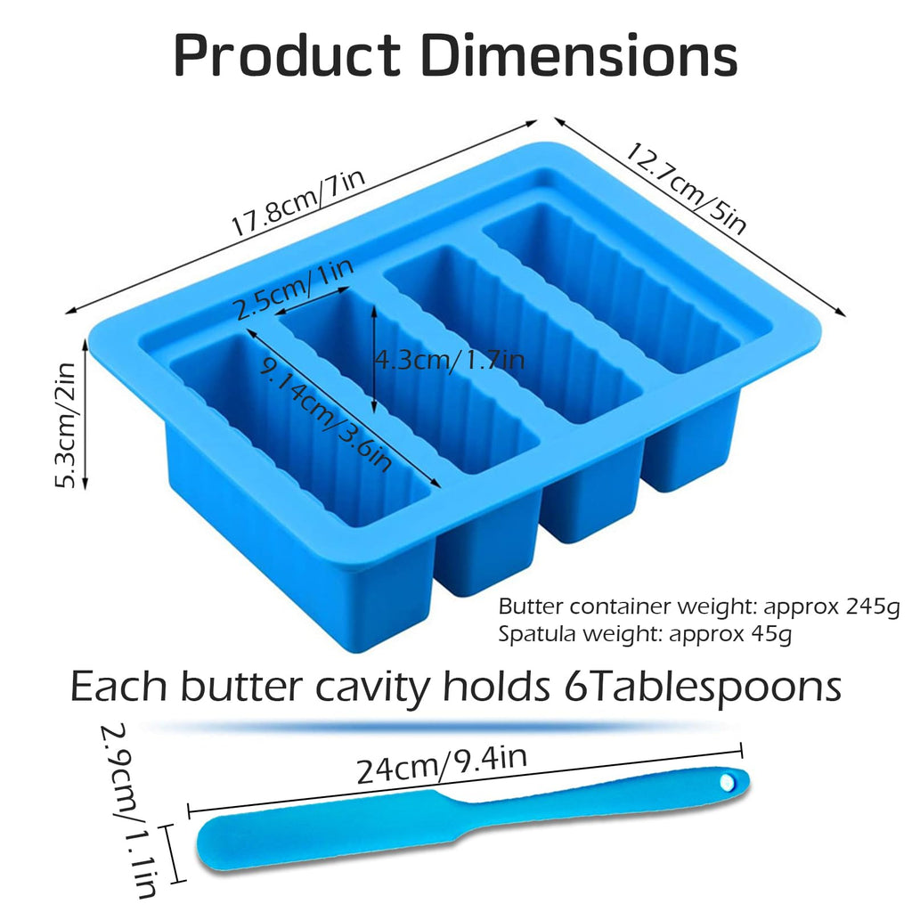 2PCS Butter Silicone Mold with Lid, Non-Stick Butter Mold Tray with Measurements, Butter stick molds with butter paddles for Making Butter for Chocolate Making and Homemade Cakes Baking (Blue&Purple)