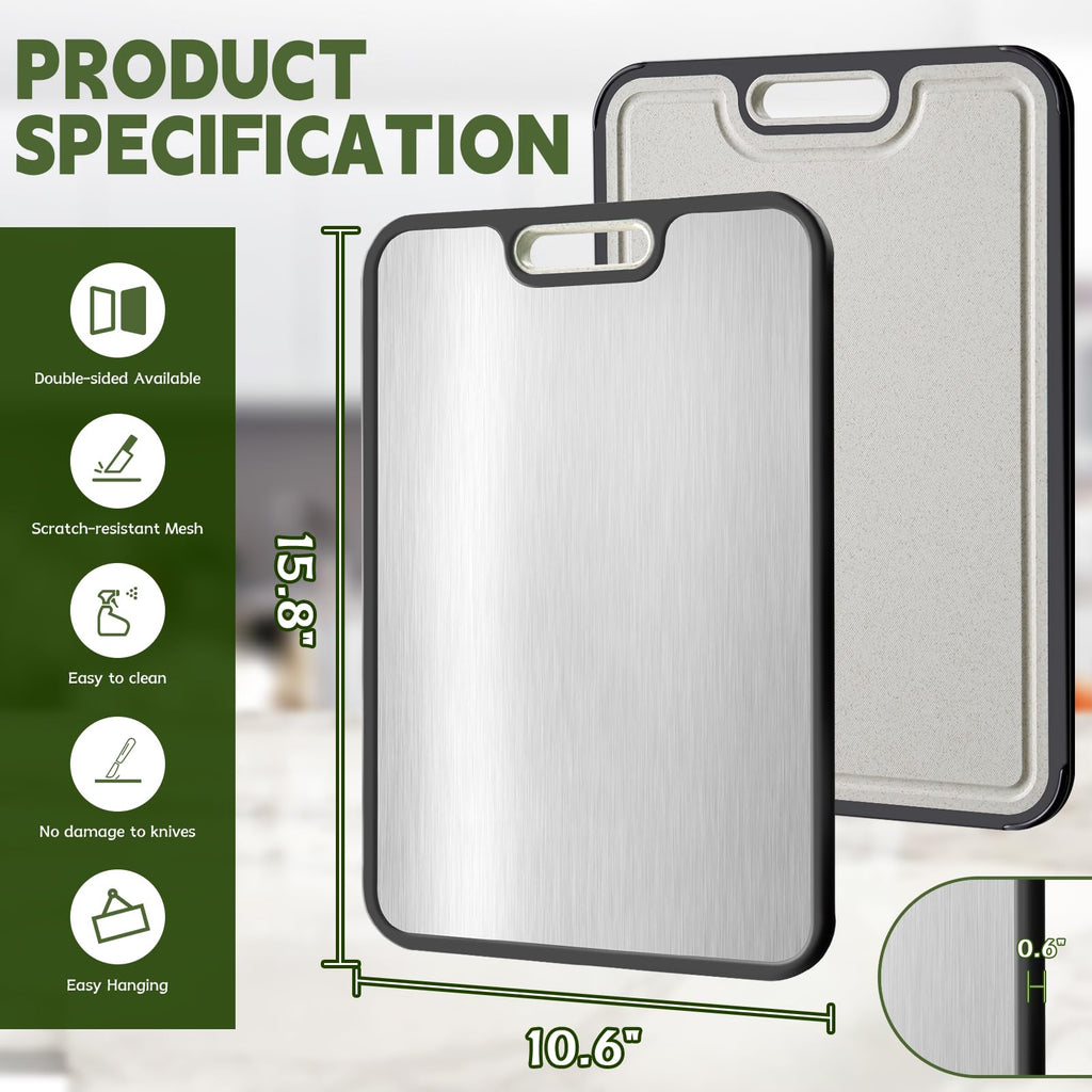 Cutting Board,Titanium Cutting Board, Kitchen Essentials, Cutting Boards for Kitchen, Double Sided Food Grade, Planche a Decouper, Chopping Board and Wheat Straw PP, Easy to Clean Large Size 16”×11”