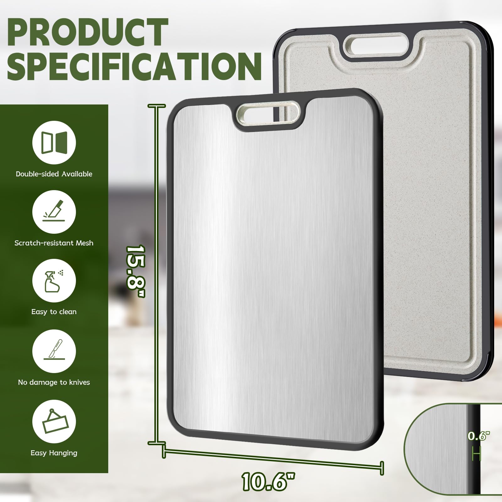 Cutting Board,Titanium Cutting Board, Kitchen Essentials, Cutting Boards for Kitchen, Double Sided Food Grade, Planche a Decouper, Chopping Board and Wheat Straw PP, Easy to Clean Large Size 16”×11”