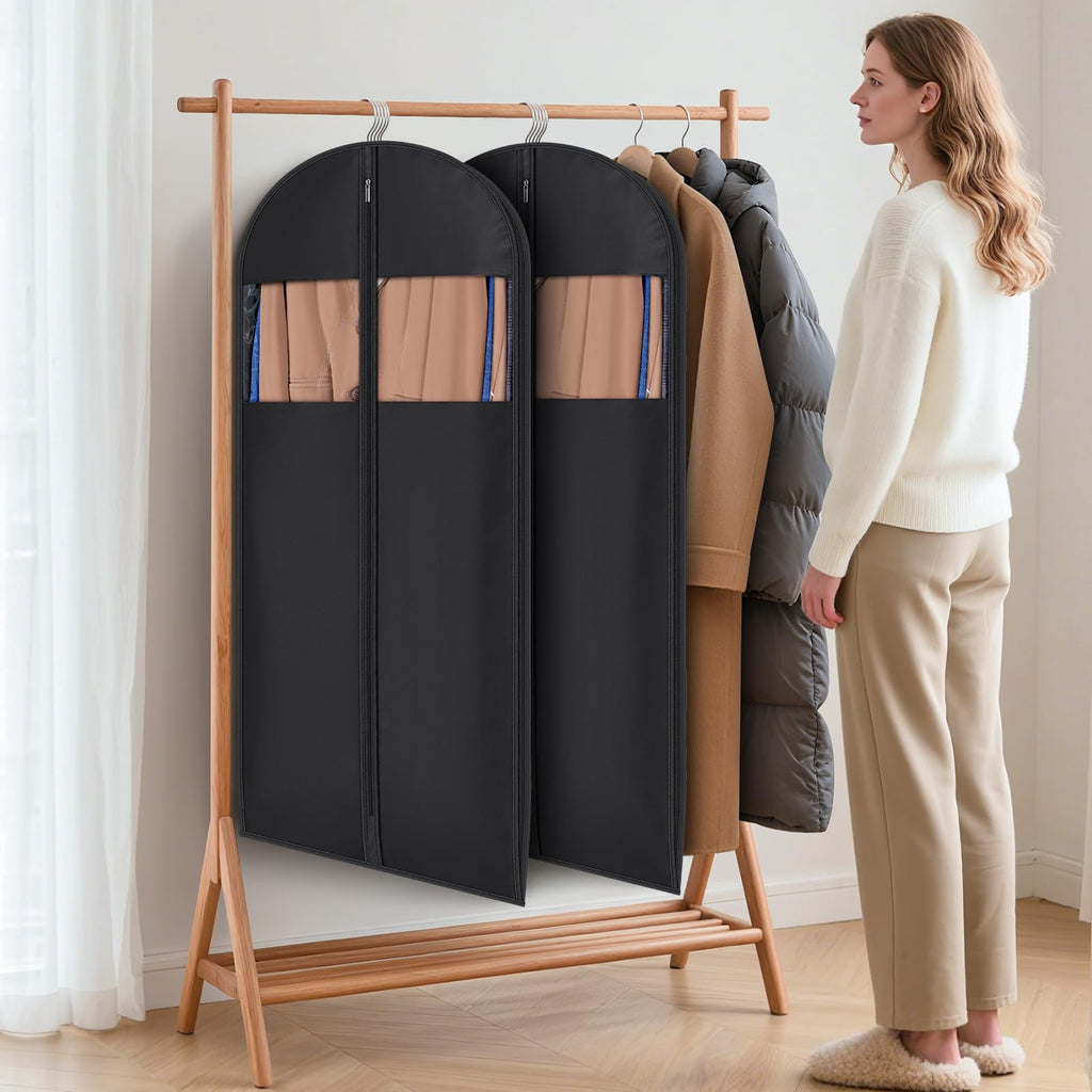 Syeeiex 2 PC 54'' Space Saving Hanging Garment Bags for Closet Storage with Self Compression Zipper, Garment Bags for Hanging Clothes with 8'' Gussets, Clear Window