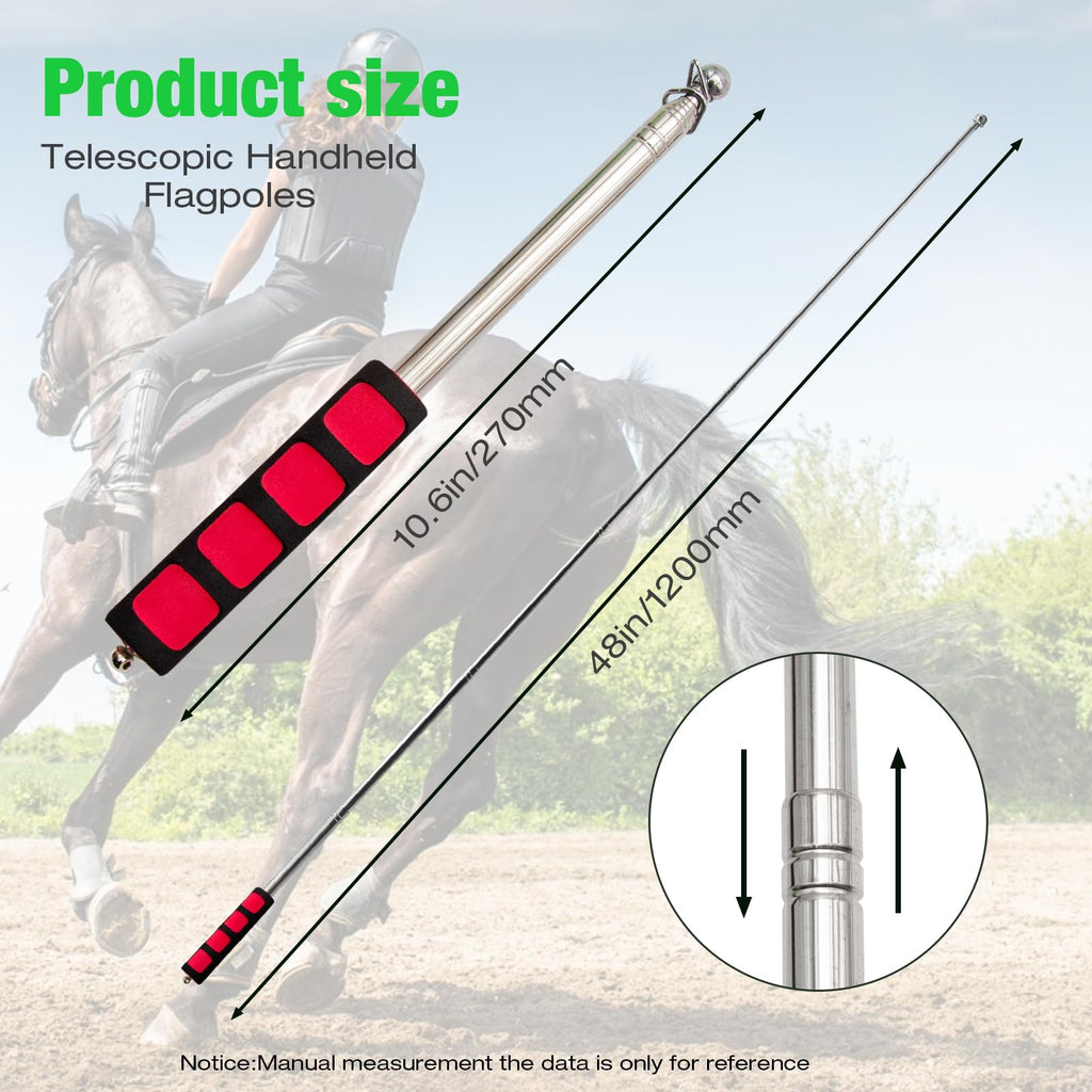ZUDKSUY Horse Training Flag 2 pcs 48inch Telescopic Flagpoles and 4 pcs 18inch Equestrian Training Flags Portable Equestrian Nylon Training Flags