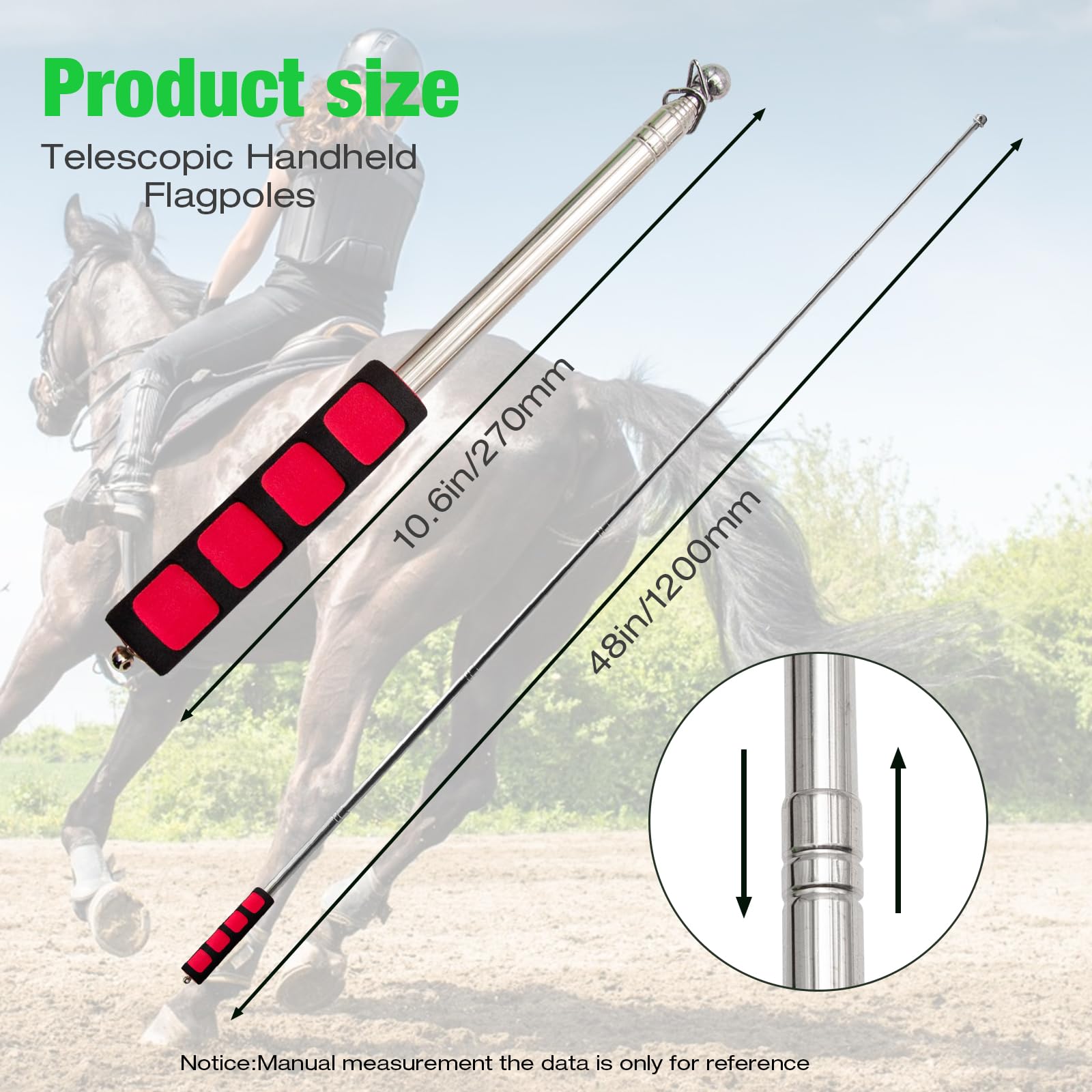 ZUDKSUY Horse Training Flag 2 pcs 48inch Telescopic Flagpoles and 4 pcs 18inch Equestrian Training Flags Portable Equestrian Nylon Training Flags