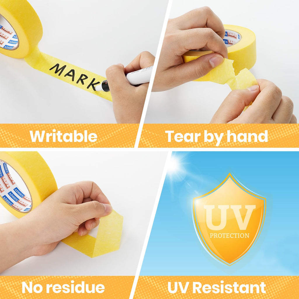 ADHES Yellow Painters Tape Yellow Masking Tape, 2 inch x 55 Yards x 6 Rolls, No Residue Wall Safe Tape for Home Wall Painting, Building, School Stationery, Labeling, 14 Days Clean Remove