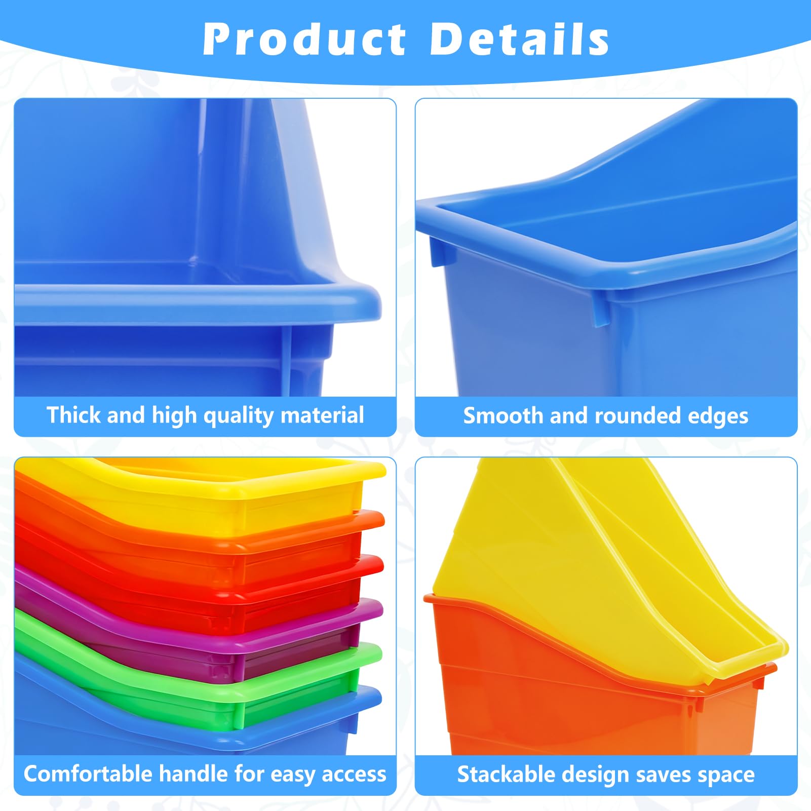 6 Pack Durable Book and Binder Holder, Stackable Plastic Organizing Bins for Magazine File Holder, Versatile Plastic File Boxes for Office Classroom Storage Basket