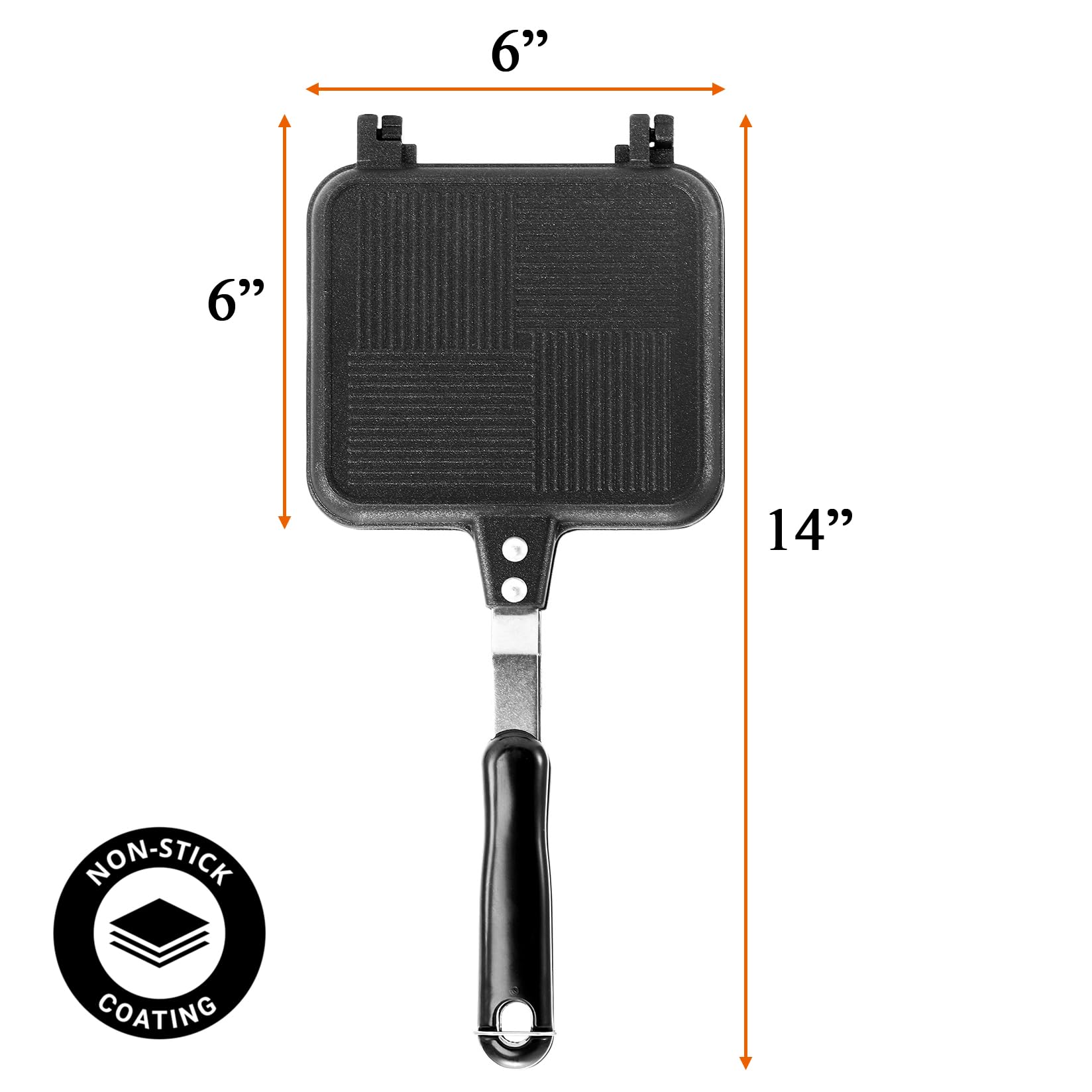 Elsjoy Grilled Cheese Sandwiches Maker, Non-Stick Toasted Sandwich Press with Handle, Stovetop Aluminum Flip Panini Maker Pan for Breakfast, Camping, Home, Kitchen