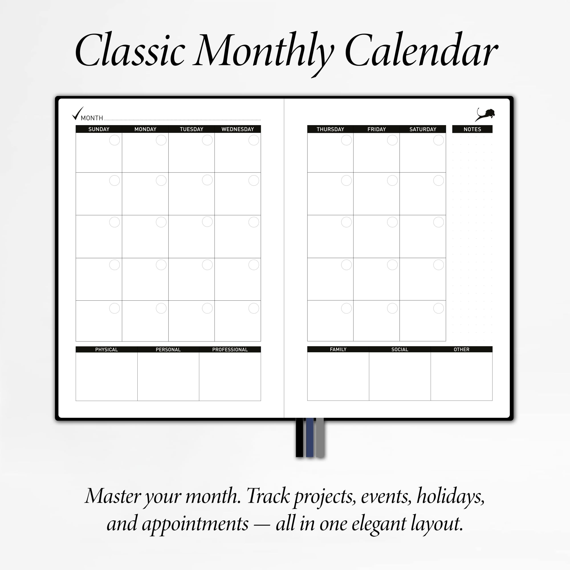 Daily Planner, Calendar & Gratitude Journal to Improve Time-Management, Productivity & Happiness | Vegan Leather Hardcover Organizer with Blank Dates, Undated 6 Months ADHD Planner, 24 Hour Agenda, Teacher Planner & Calendar (Black)