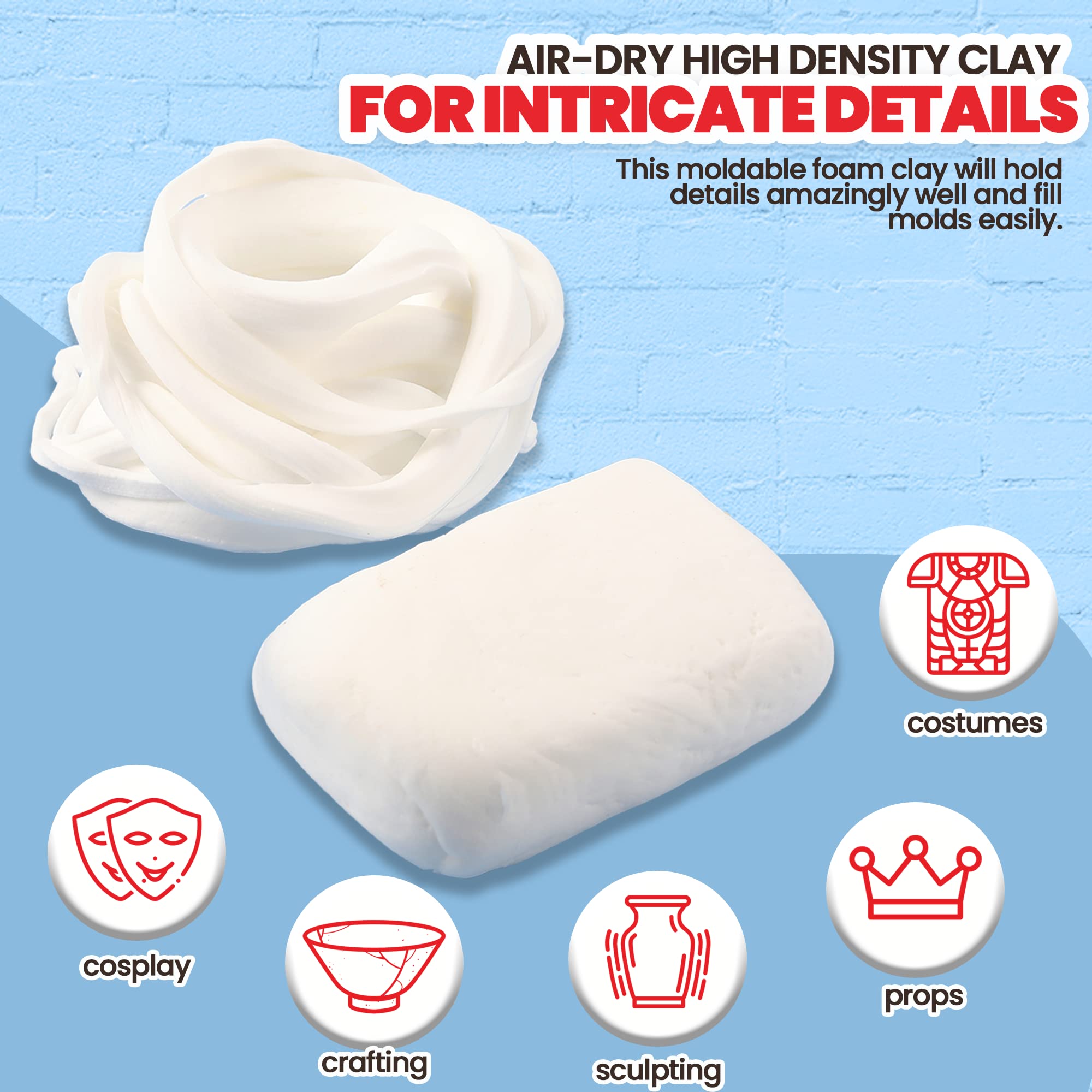 3.3 lbs Moldable Cosplay Foam Clay (White) – High Density and Hiqh Quality for Intricate Designs | Air Dries to Perfection for Cutting with a Knife or Rotary Tool, Sanding or Shaping
