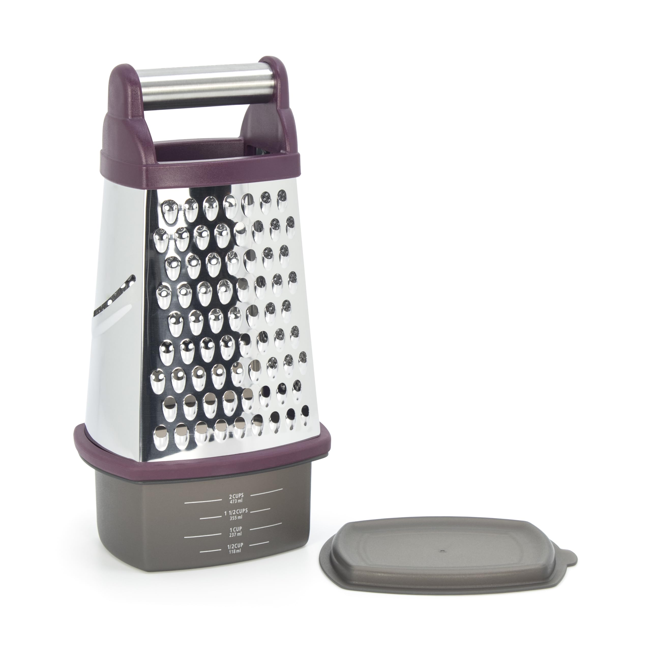 KitchenAid - Gourmet Grater, 4-Sided Stainless Steel Box Grater with Detachable Storage Container, Easy to Grate, Slice, & Shred (Beetroot)