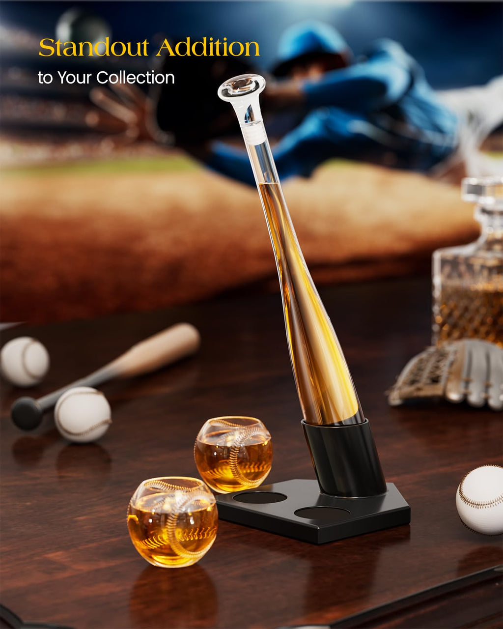 Baseball Gifts for Men, Kollea Whiskey Decanter Sets for Men, 20Oz Baseball Bat Decanter Set with 2 Glasses, Unique Christmas Birthday Gift for Men Him Brother Guys Boyfriend Coach, for Liquor Tequila