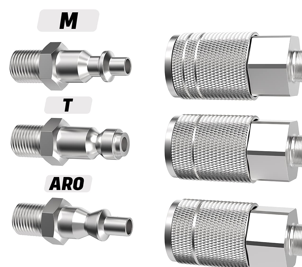 JOROY 1/4 Air Hose Fittings, Industrial M-Type Coupler, 1/4 Inch Flow Size, 1/4 Inch Female Threads Size, Steel Material, 300PSI, 10 Pieces Air Compressor Accessories Set