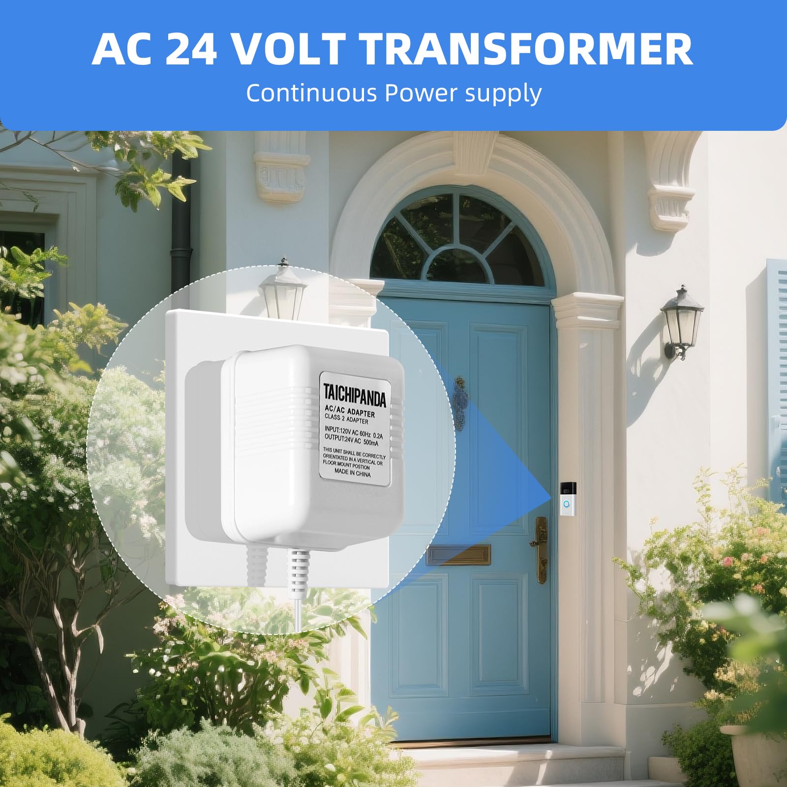 24V Doorbell Transformer, 500MA AC Adapter for All Ring Video Doorbell Versions, 18ft Doorbell Power Supply, Power Cable Compatible with Ring, Nest, Wyze, and Eufy Doorbells