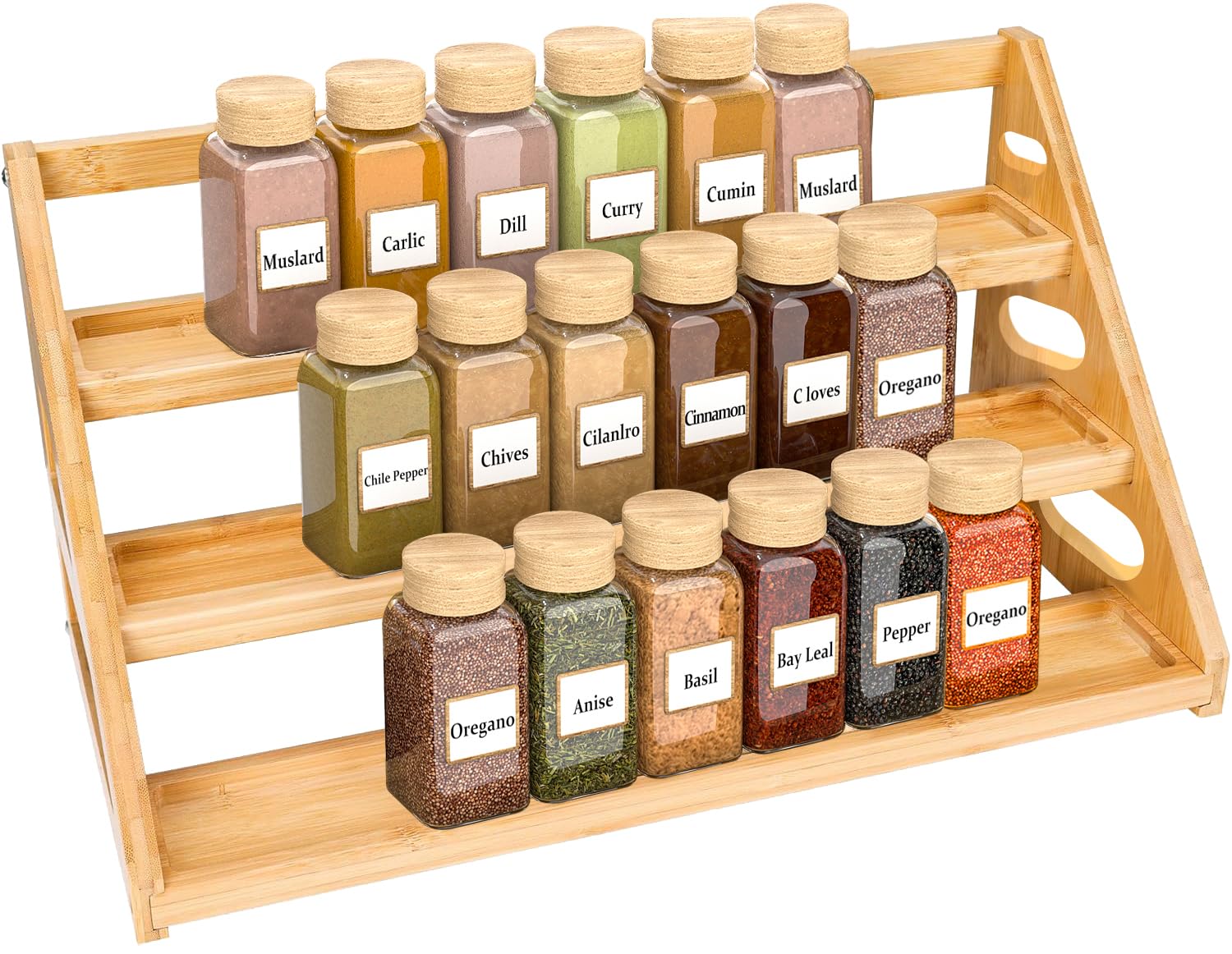 Spice Rack - Tiered Spice Rack Organization for Cabinet - 3 Tier Bamboo Display Spice Shelf for Countertop
