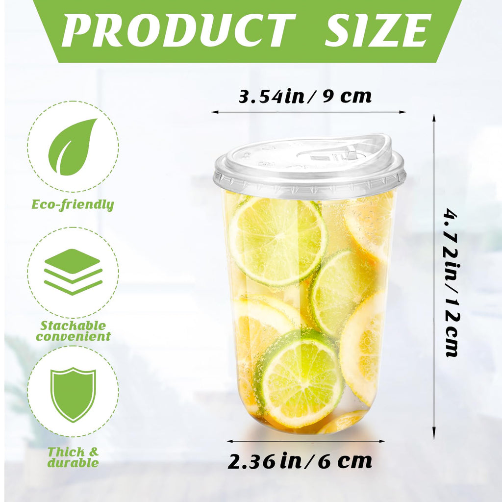 16oz Disposable Stemless Glasses With Strawless Sip Lids,PET Disposable Drinking Cups,Clear Plastic Wine Glasses for Parties Birthday,Wedding,Meeting,Christmas Party Supplies (100, Transparent)