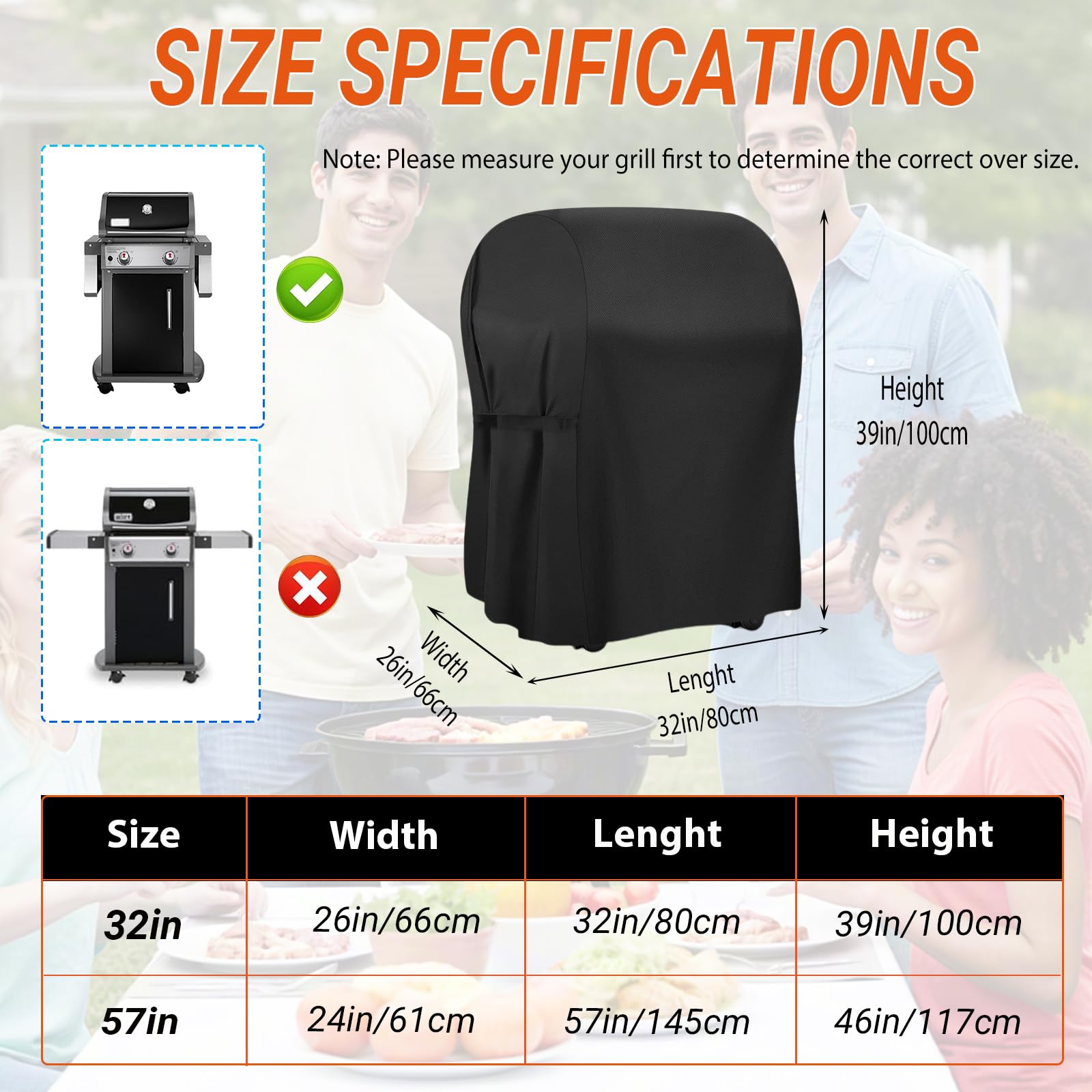 Housse BBQ Cover Grill Cover, 32-inch Heavy Duty Oxford Waterproof Windproof Resistant BBQ Gas Grill Cover for Outdoor Barbecue Fit Most Brands Weber, Brinkmann, Char Broil, Holland (Black, 30 Inch)