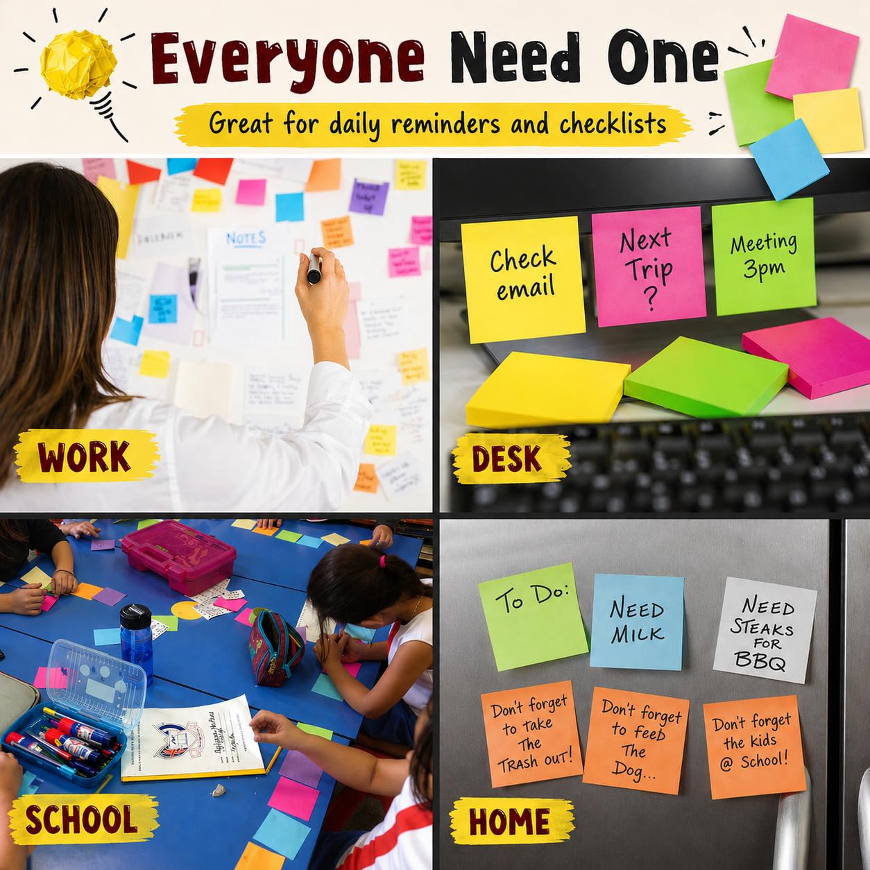 Homolley (24 Pads) Sticky Notes 3x3 in 100 Sheets/Pad, Self-Sticky Note Pads, 6 Bright Colors Super Sticky Pads - Easy to Post for School, Office Supplies, Desk Accessories (24)