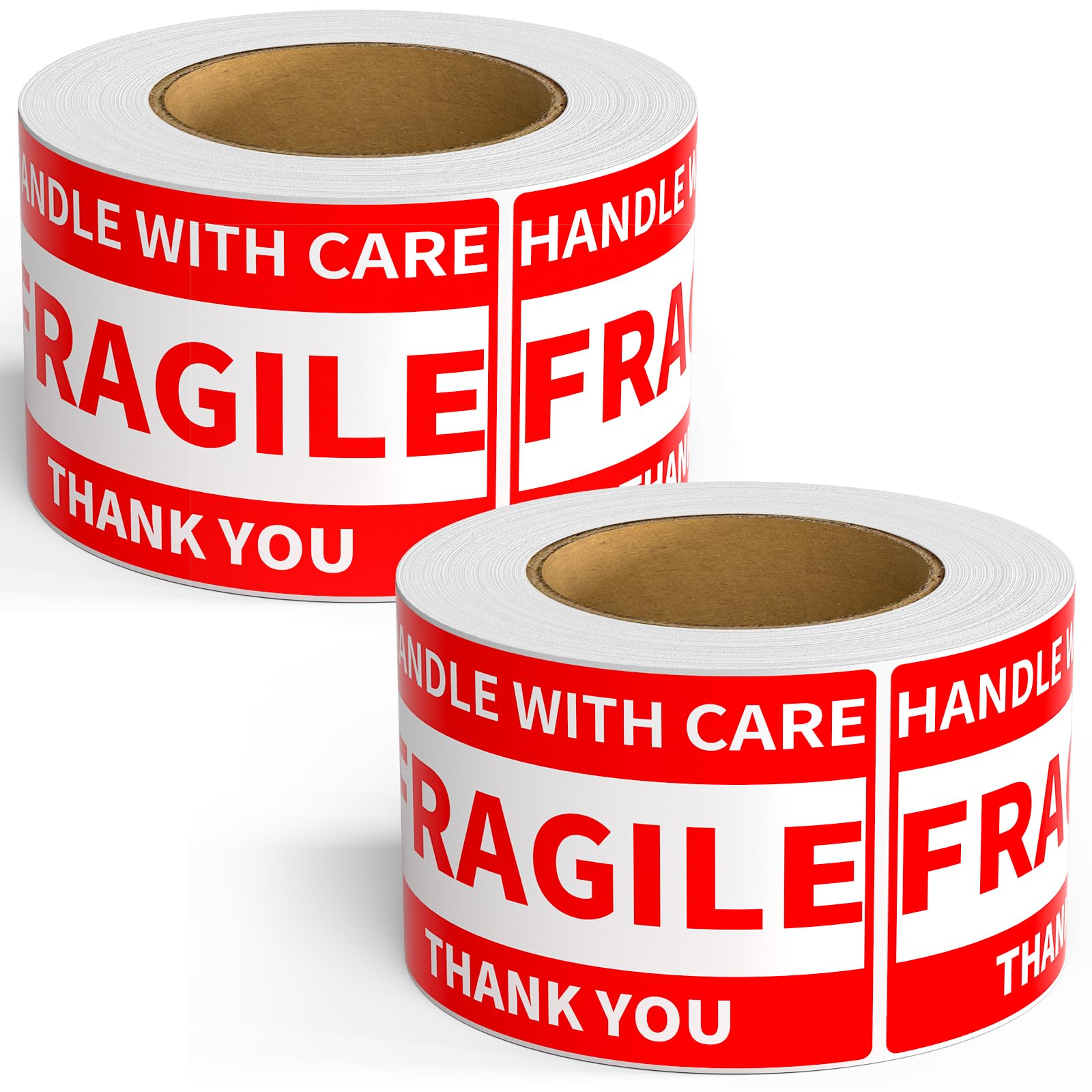 2 Rolls 3" x 5" Handle with Care Fragile Stickers for Shipping and Moving, 500 Labels per Roll, Permanent Adhesive Warning Stickers Fragile Labels