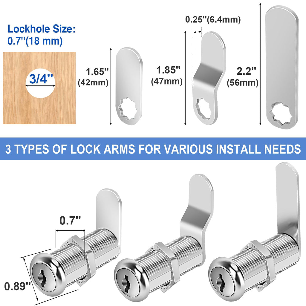 Cylinnda Cabinet Locks with Keys, 1-1/2" Long Cam Locks Keyed Alike, Cabinet Cam Lock Set for Cabinets RV Storage Locks Tool Box Lock Thick Drawer, Zinc Alloy (6 Pack, 1-1/2 Inch)