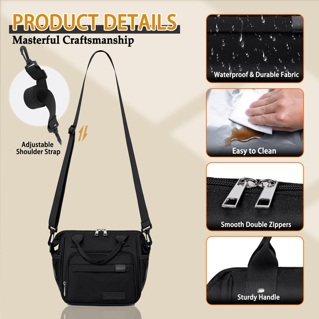 Black Lunch Bags for Women, Sac a Lunch Femme High Capacity Insulated Lunch Box for Work, Portable Lightweight Soft Cooler for Picnic Travel Road Trips