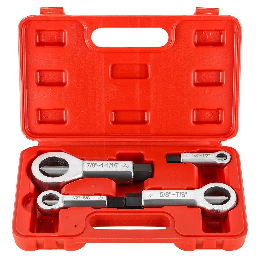 DASBET 4PCS Metal Nut Splitter Set Heavy Duty Nut Splitter Tool Kit for Removing Broken, Damaged & Corroded Nuts, Manual Nut Breaker Extractor 9-27mm