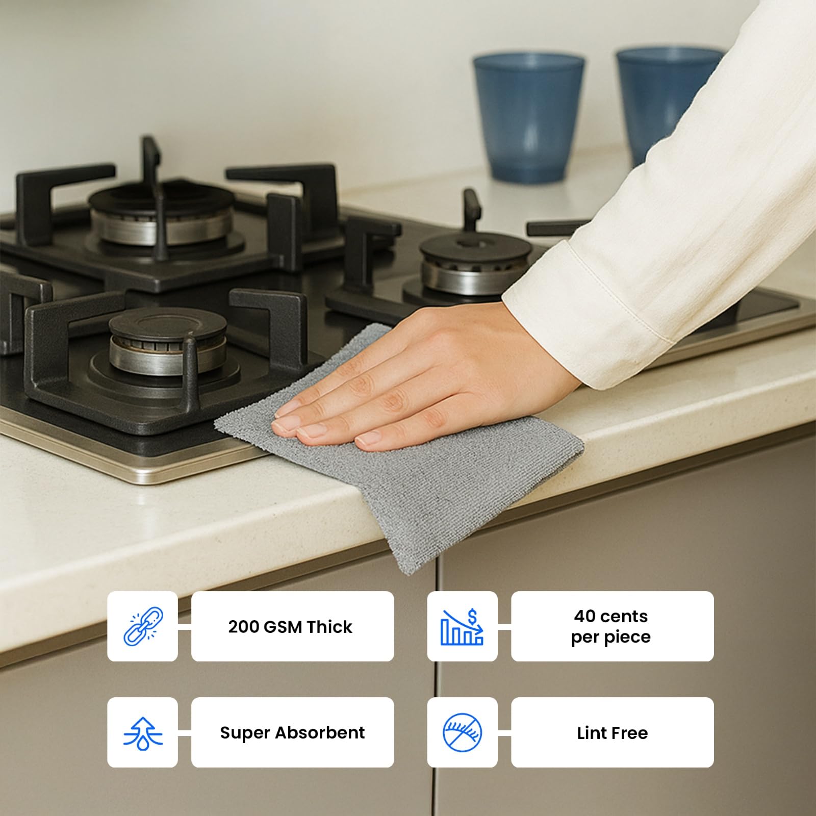 CTRL+Z Microfiber Cleaning Cloth – Cleaning Towels on Tear-Off Roll – Ultra Absorbent, Lint-Free, Reusable Microfiber Towels for Kitchen, Car, Glass & Housekeeping – 12"x12" (50 Sheets)