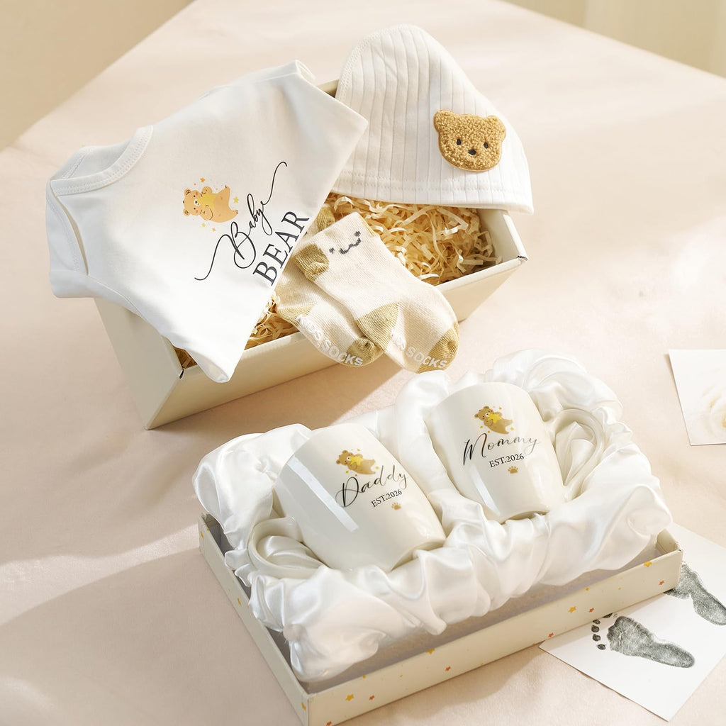 AW BRIDAL New Mom Gifts for Women 2026, New Parents Gift for Couples, Baby Gift Basket for Boys Girls Baby Shower, Gender Reveal Gifts with Mom and Dad Coffee Mugs for Parents to Be, First Time Moms