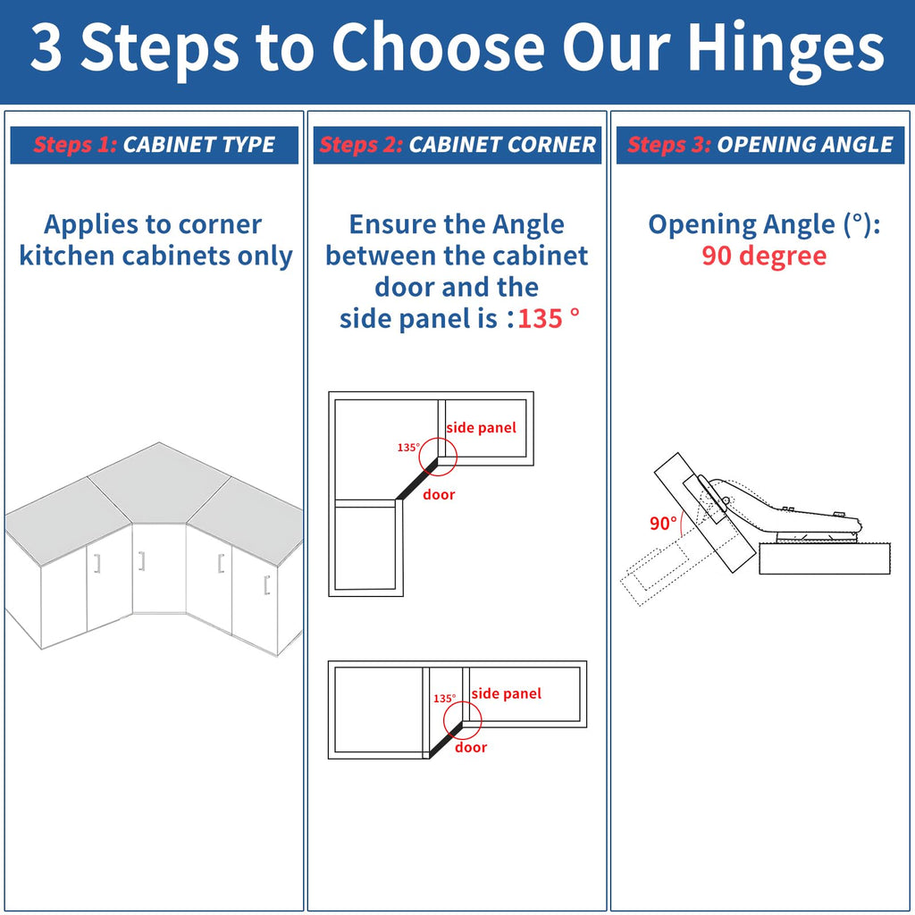 TamBee 1 Pair 45 Degree Hinges Soft Close Cabinet Corner Hinges Kitchen Cupboard Concealed Hinges Stainless Steel Hydraulic Buffer Dampers for Cabinet Door with Screws