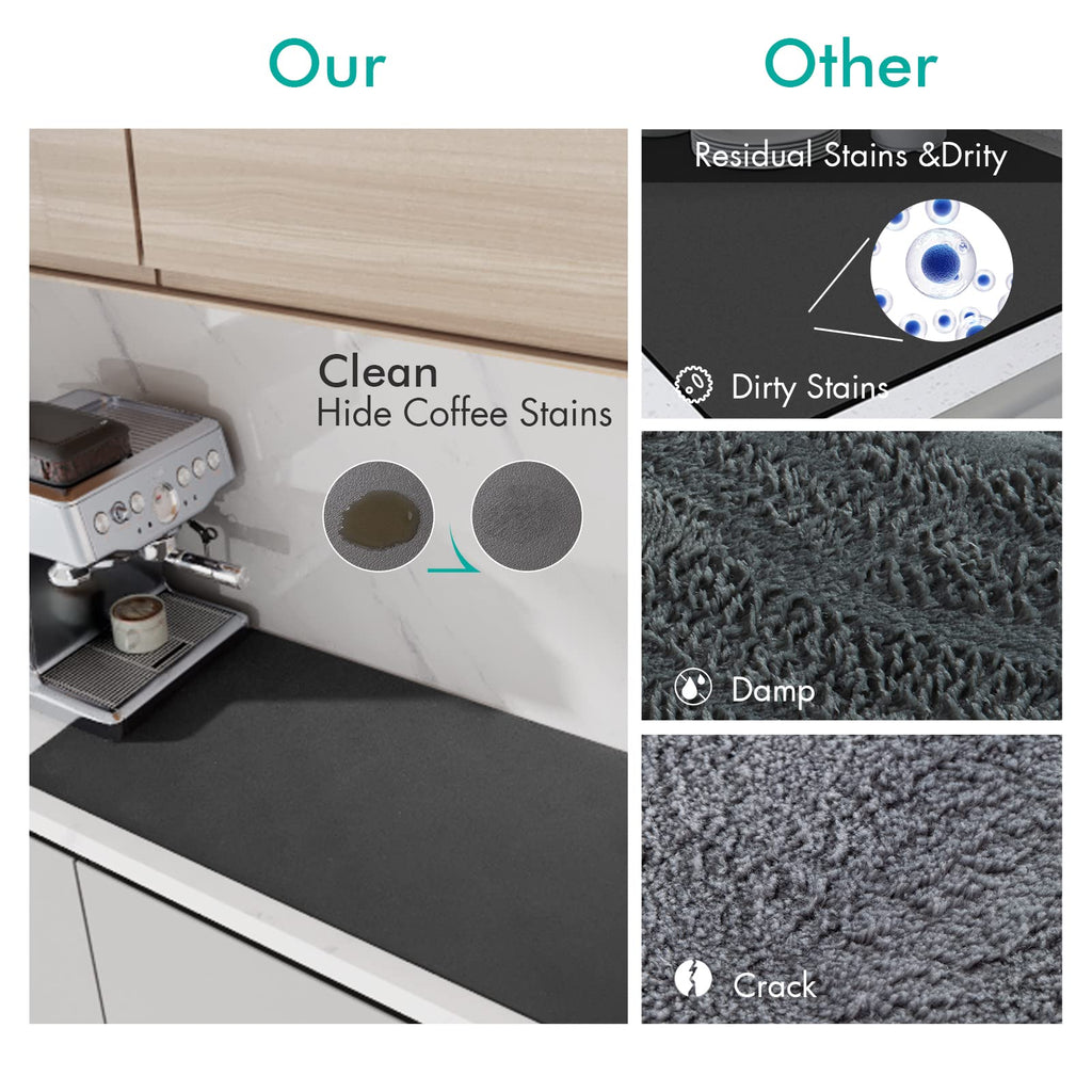 LIMNUO Coffee Mat Hide Stain Rubber, Coffee Maker Mat for Countertops, Backed Absorbent Dish Drying Mat for Kitchen Counter (Grey, 12"x16")