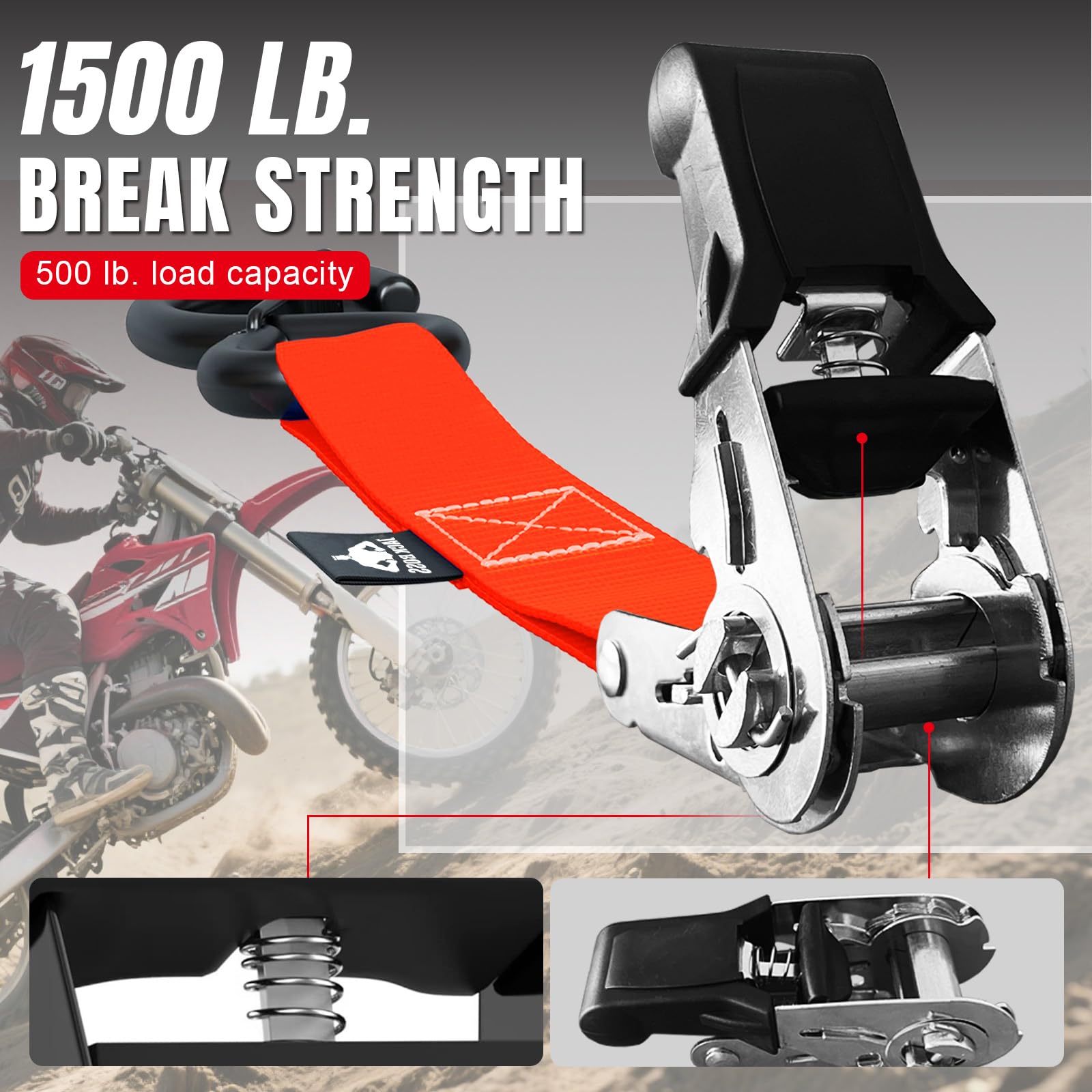 Jack Boss Ratchet Tie Down Straps Set, 1500 lbs Break Strength, 1" x 15' Heavy Duty Ratchet Straps with 4X Soft Loops Padded Handles Coated S Hook, Fits for Moving Appliances Motorcycle, Red