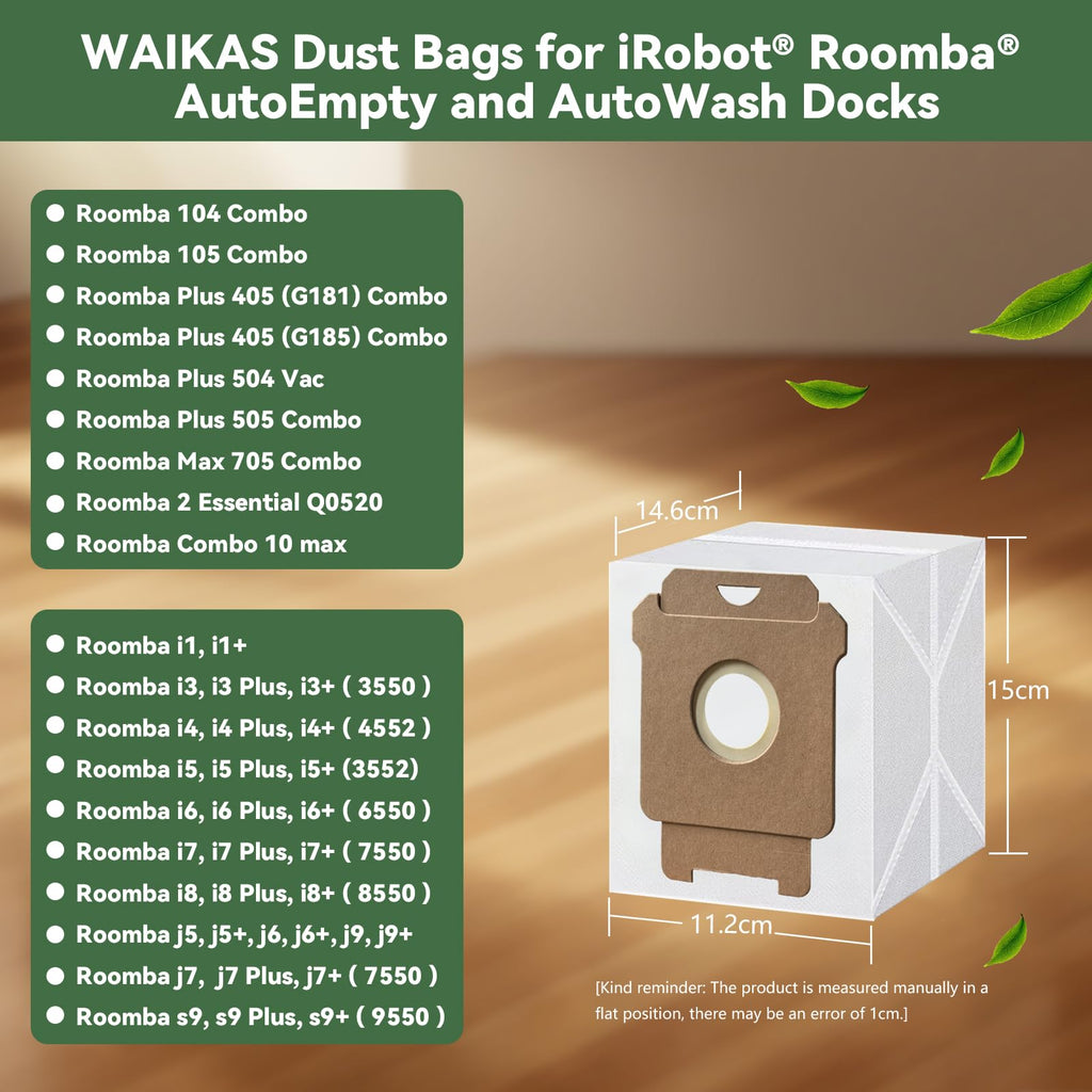 WAIKAS 18 Pack Vacuum Bags for iRobot Roomba 104 105 405 504 505 705 Combo 10 Max, i7+ i3+ i4+ i5+ i6+ i8+ j5+ j6+ j7+ j8+ j9+ s9+, i s j Series, for Roomba All Clean Base Automatic Dirt Disposal Bags