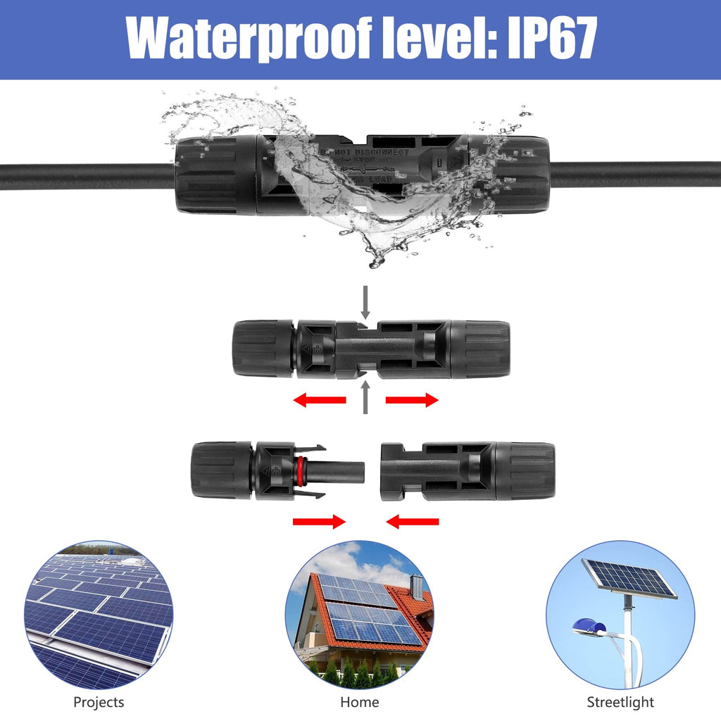 PRECIHW Solar Connectors, 12 Pairs MC4 Connectors, Solar Panel Connectors, IP67 1000V 30A Waterproof Male/Female Solar Panel Cable Connectors (12 Pairs Connectors for 2.5/4/6mm² with 2 Pack Wrenches)