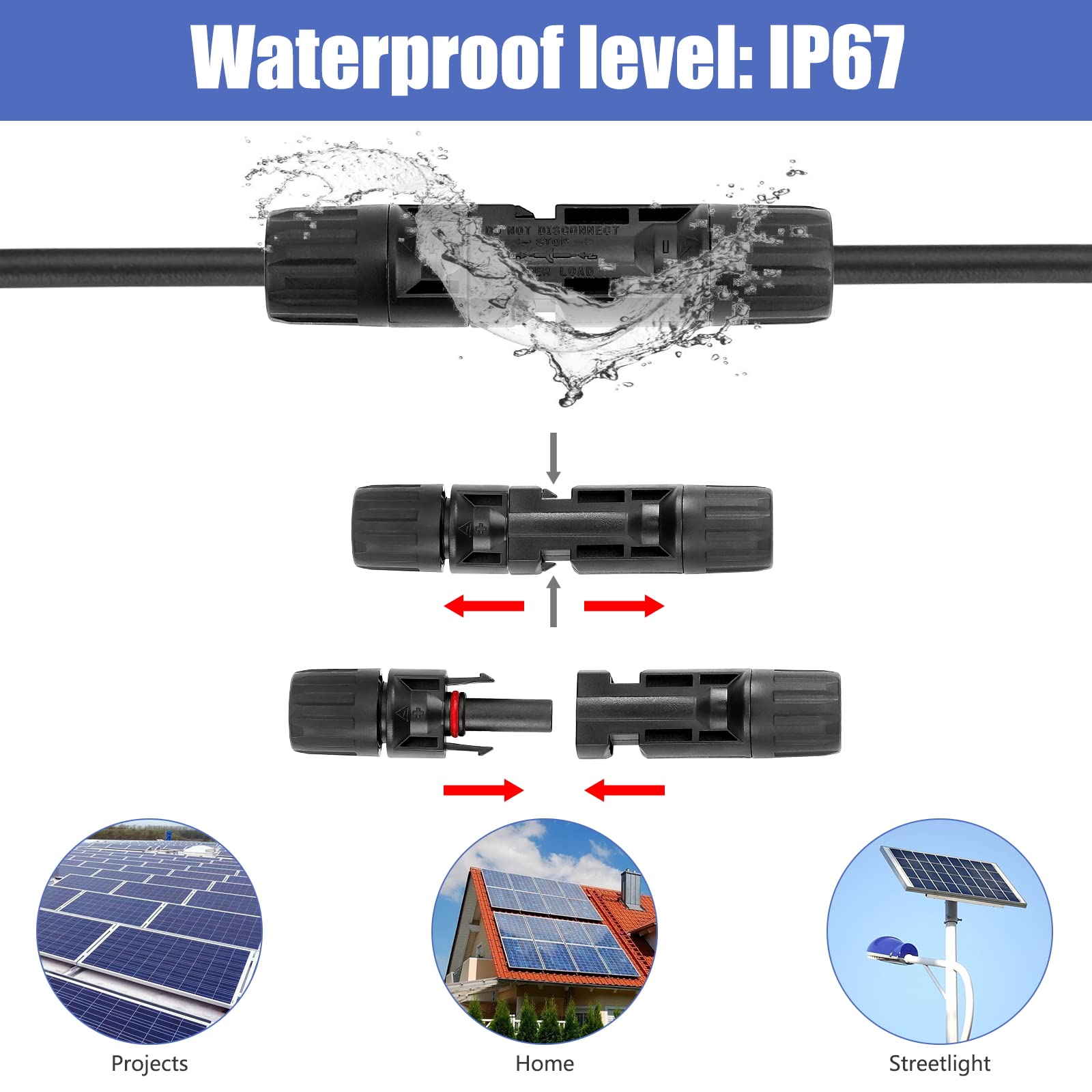 PRECIHW Solar Connectors, 12 Pairs MC4 Connectors, Solar Panel Connectors, IP67 1000V 30A Waterproof Male/Female Solar Panel Cable Connectors (12 Pairs Connectors for 2.5/4/6mm² with 2 Pack Wrenches)