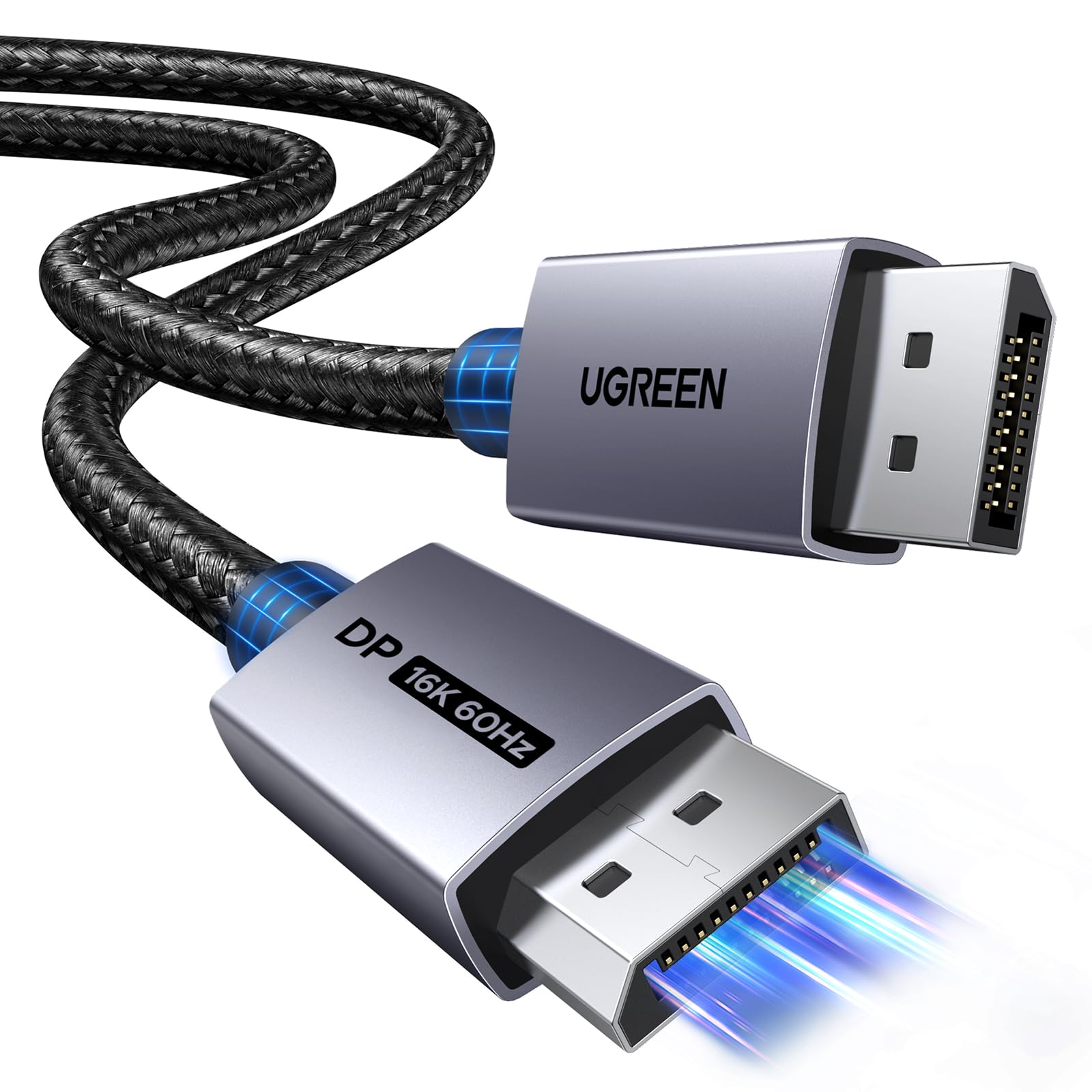 UGREEN 16K@60Hz Displayport Cable 2.1, 80Gbps DP Cable 8K@240Hz 4K@480Hz Aluminum Video Display Port Cord, HDR, HDCP2.3, DSC1.2a, FreeSync, G-Sync, Compatible Monitor, PC, HDTV, 9.9FT