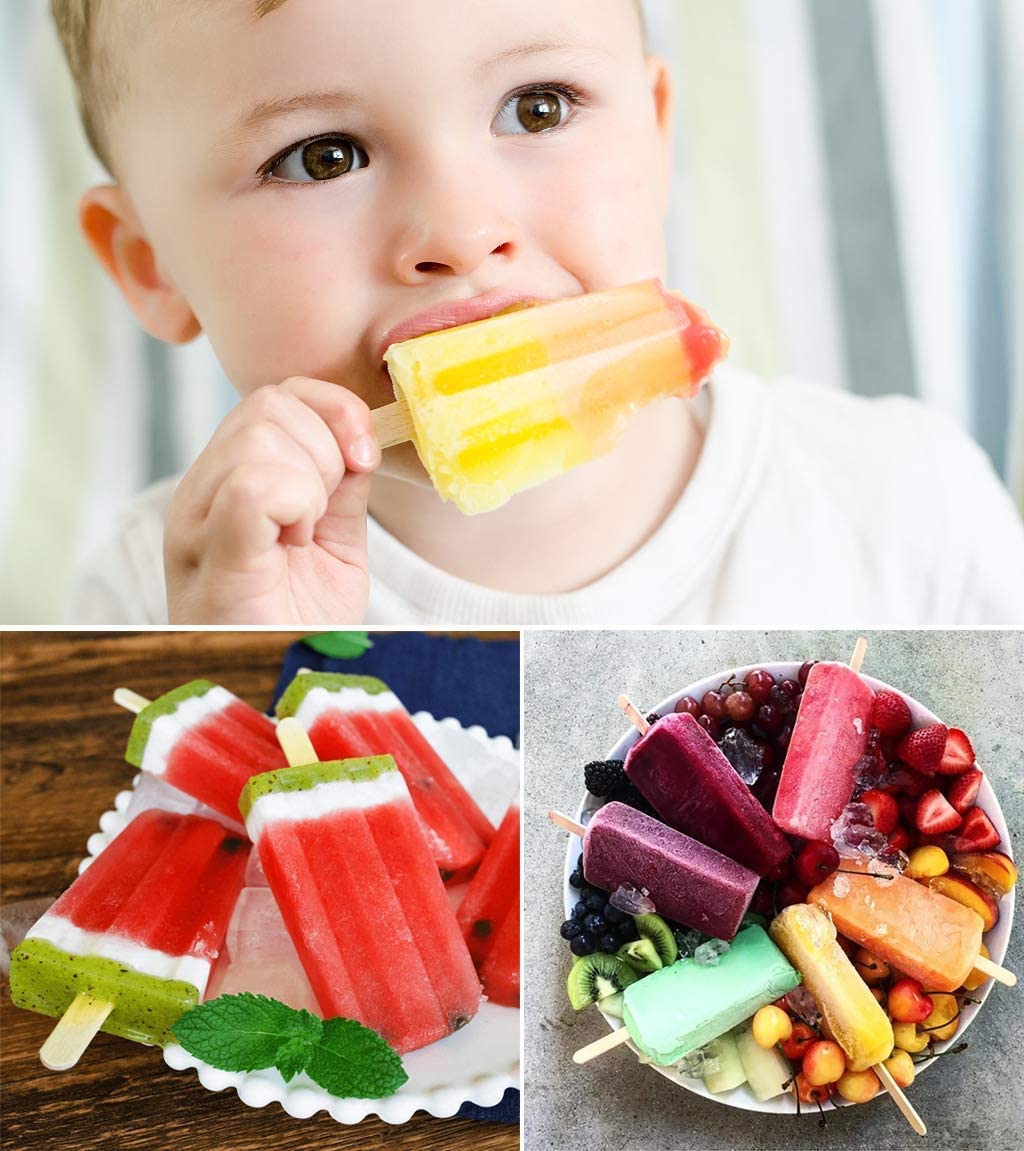 Popsicle Molds, BPA Free Food Grade Silicone, Frozen Popsicle Mold, Ice Pop Cream Maker, 10-Cavity Popsicle Maker Molds, Includ 50 Wooden Sticks & Cleaning Brush& Funnel & 100 Popsicle Bags, Red