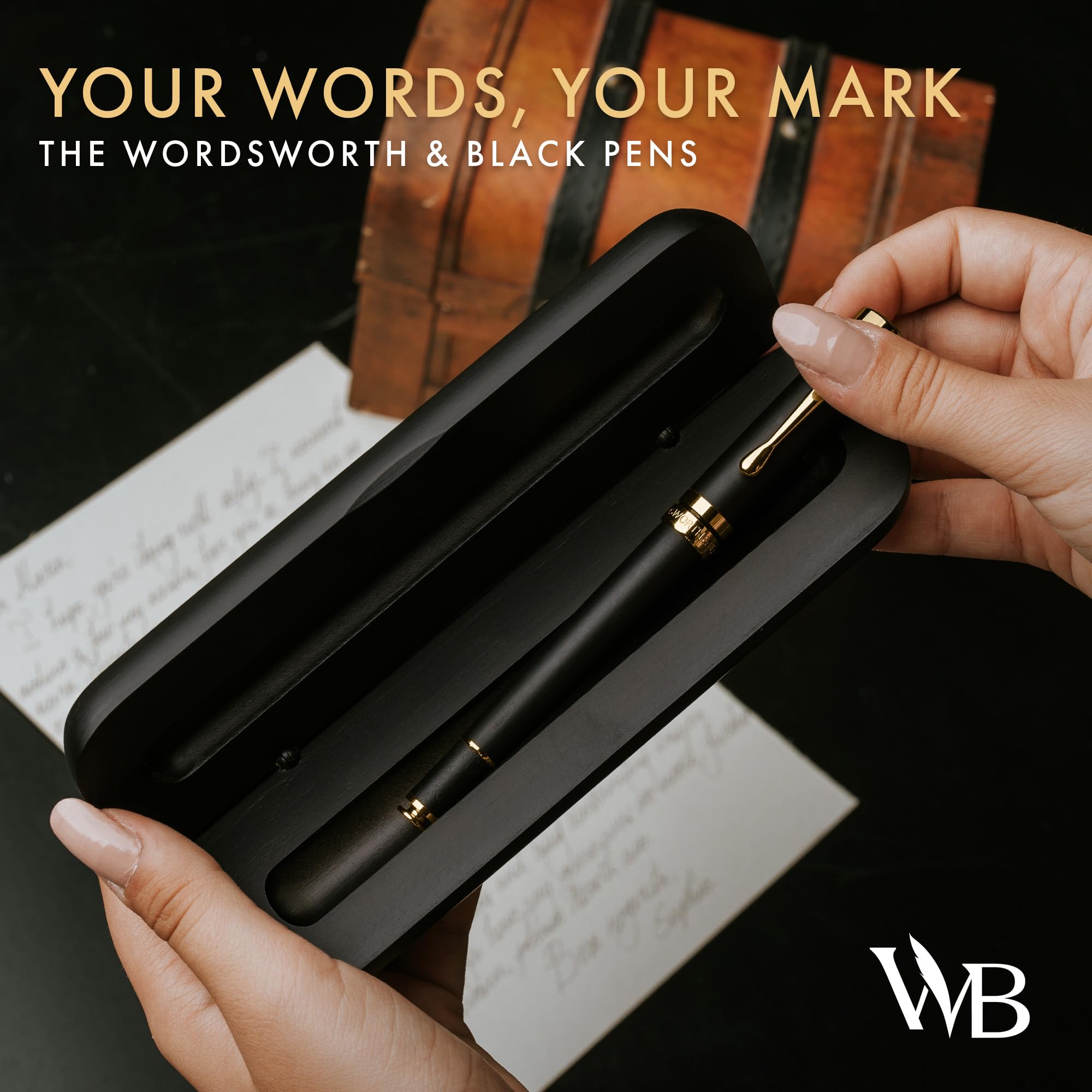 Wordsworth and Black Rollerball Pen-Stunning Luxury Pen Bamboo Blackwood Gold Finish, Refillable, Best Roller Ball Gift Set Pen for Men & Women, Ink Refill, Point Office Pens for Writing