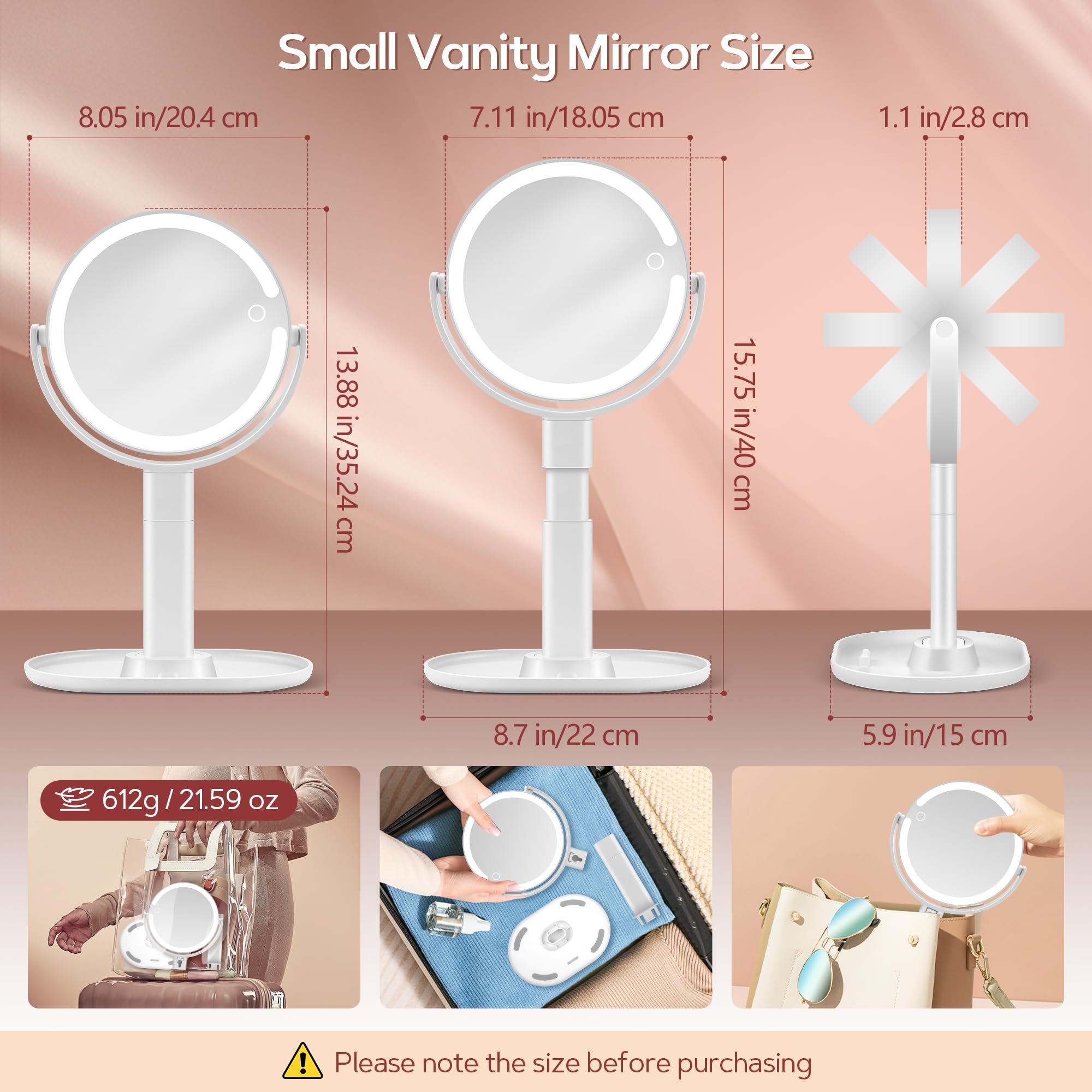 B Beauty Planet Makeup Mirror with Lights, Lighted Magnifying Mirror 30X with 3 Lighting and Adjustable Brightness, 2-Sided Height Adjustable Vanity Mirror for Bathroom, Women Gifts for Mom
