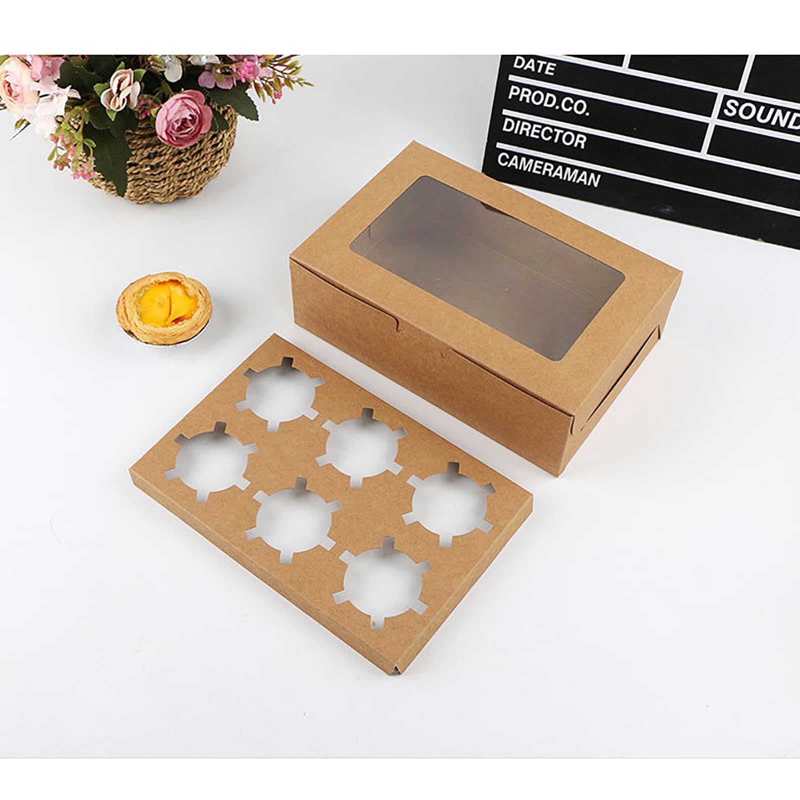 20pcs bulk cupcake boxes with transparent display window, clear Windows and inserts, portable baking containers,suitable for cupcakes, muffins, birthdays, weddings, bakery packaging (6 capsules)