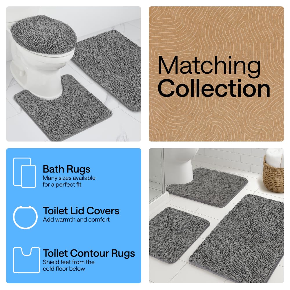 GORILLA GRIP Bath Mat, Thick Soft Absorbent Chenille Floor Mats, Rubber Backing Bathmat, Quick Dry Rug, Machine Washable Rugs for Shower and Tub Floors, Bathroom Accessories Decor, 61x43 cm, Grey