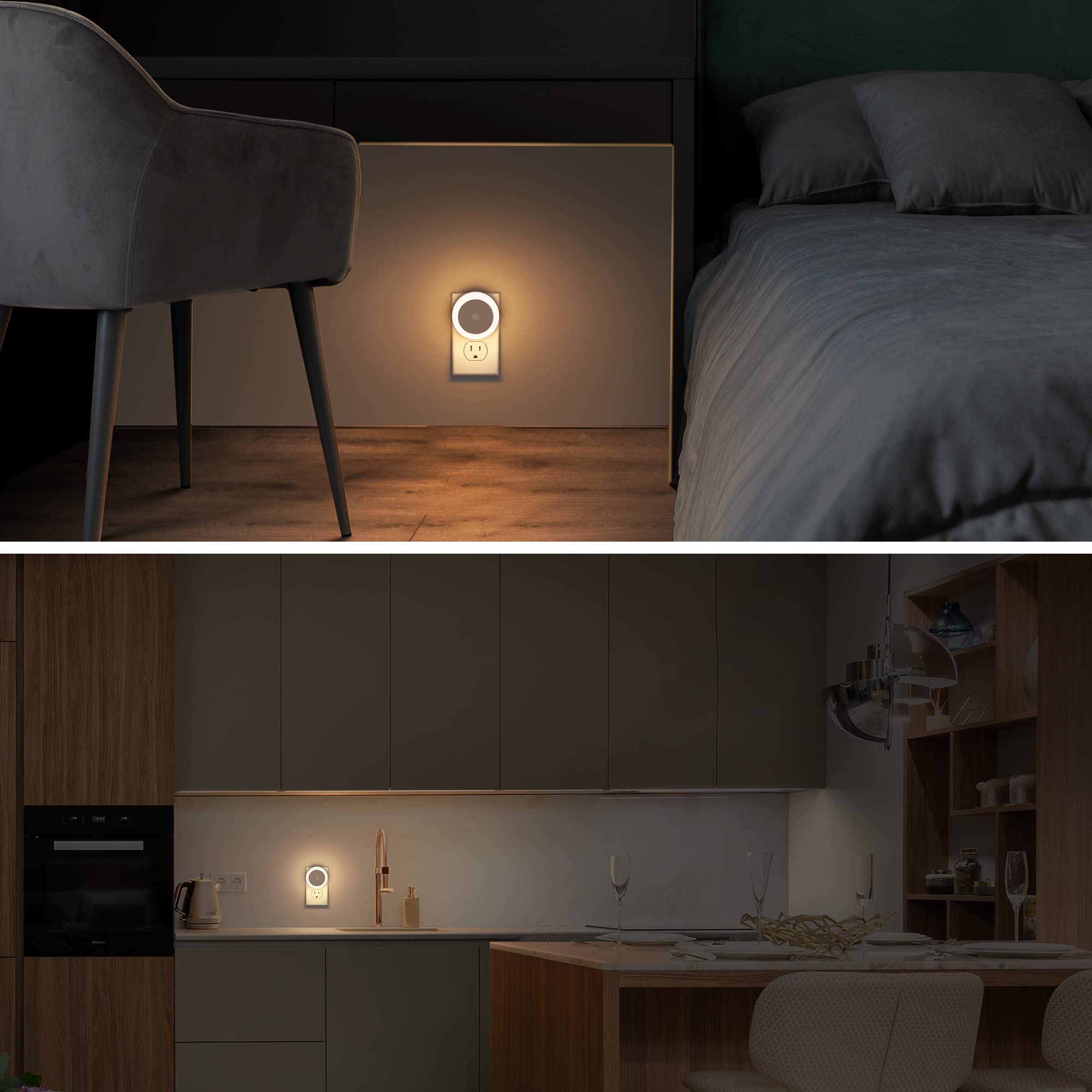 Briignite Night Light, Plug into Wall [2Pack] with Light Sensors, LED Night Light for Kids Room, Baby, Bathroom Night Light, Stair, Hallway Light, Warm White