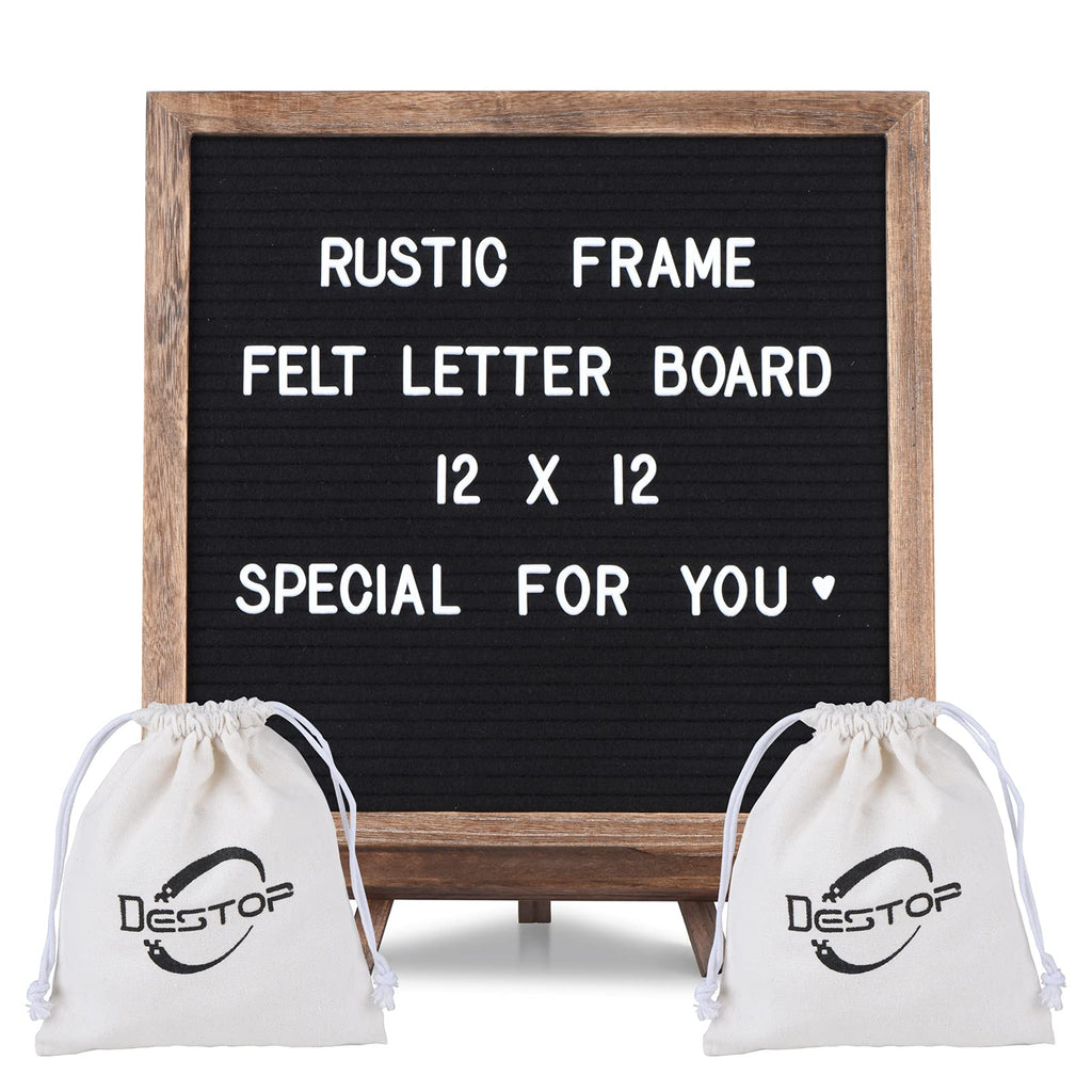 Felt Letter Board with Rustic Frame and Stand 12x12 inch,Changeable Letter and Message Board Include 470 Precut Letters,Number,Symbol,Hook to Hang,2 Canvas Bags